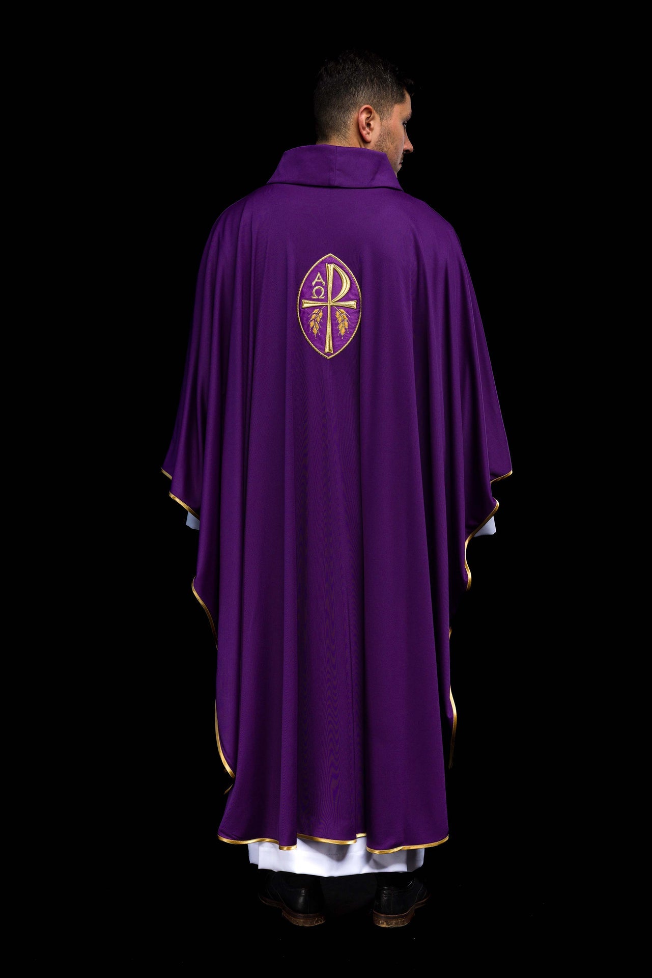 Chasuble embroidered Cross purple lightweight knitted SACROLITE
