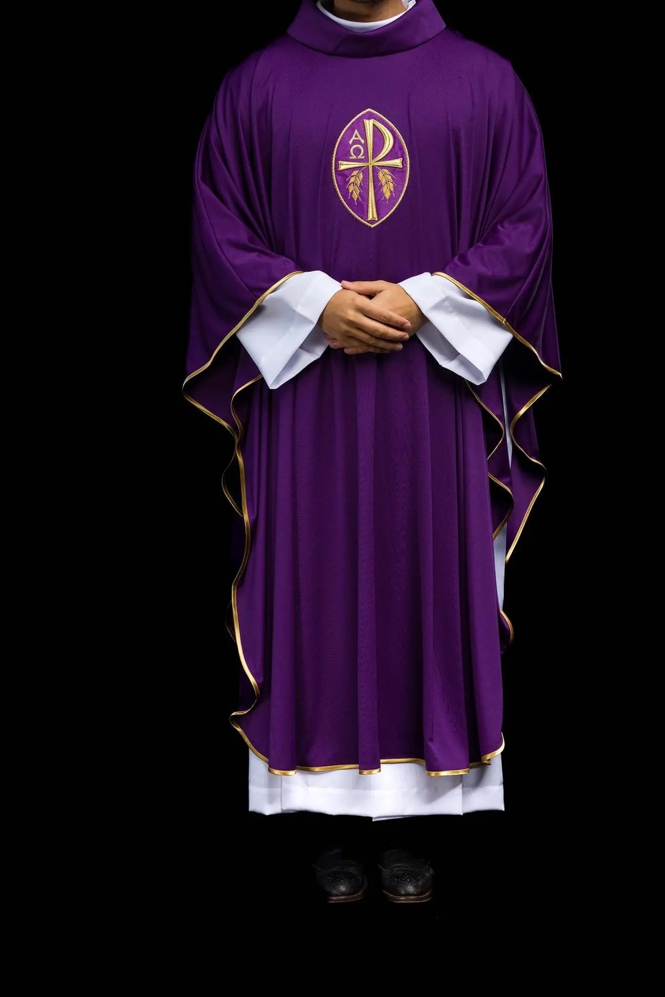 Chasuble embroidered Cross purple lightweight knitted SACROLITE
