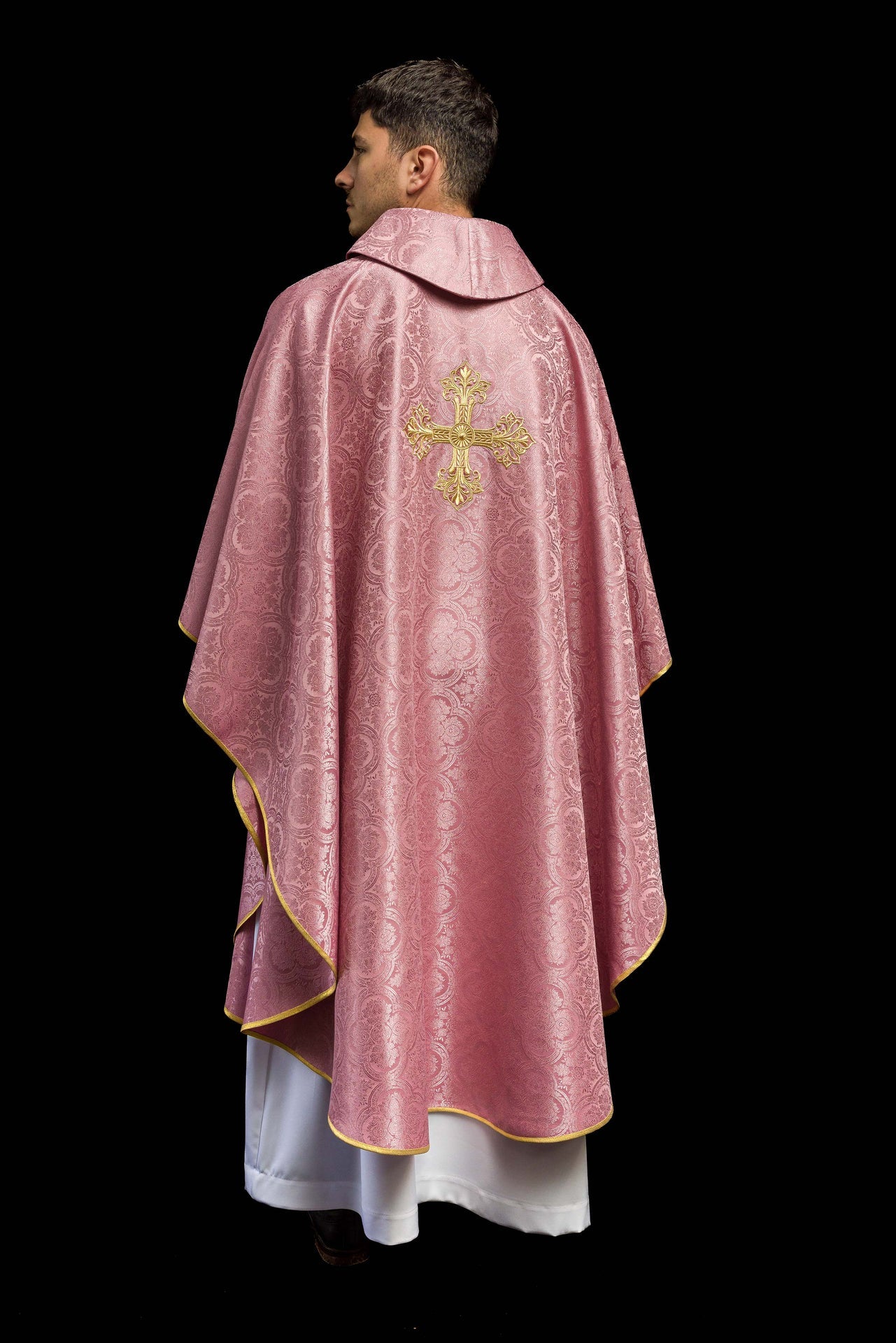Pink Chasuble with Cross Made from Patterned Fabric