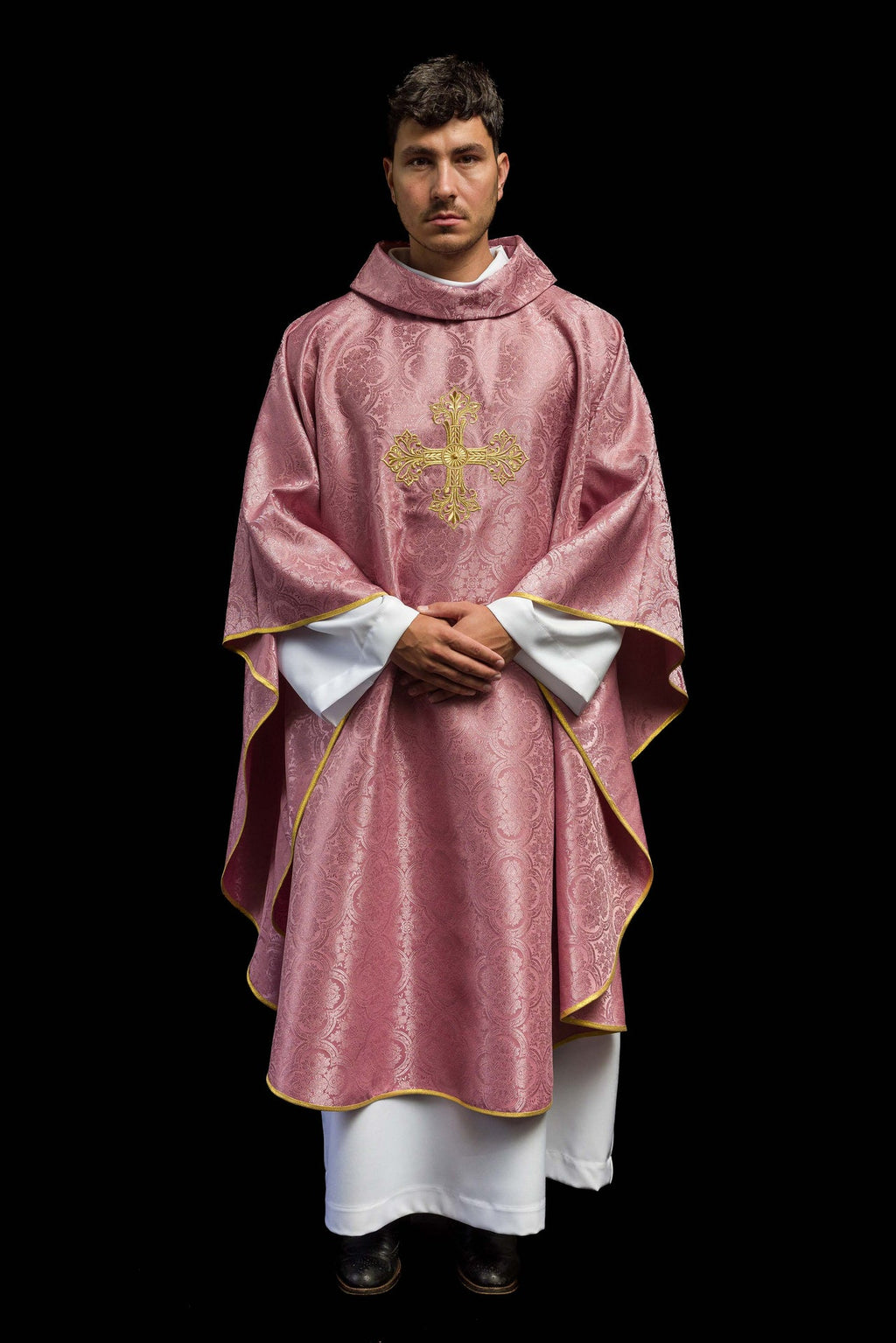 Pink Chasuble with Cross Made from Patterned Fabric