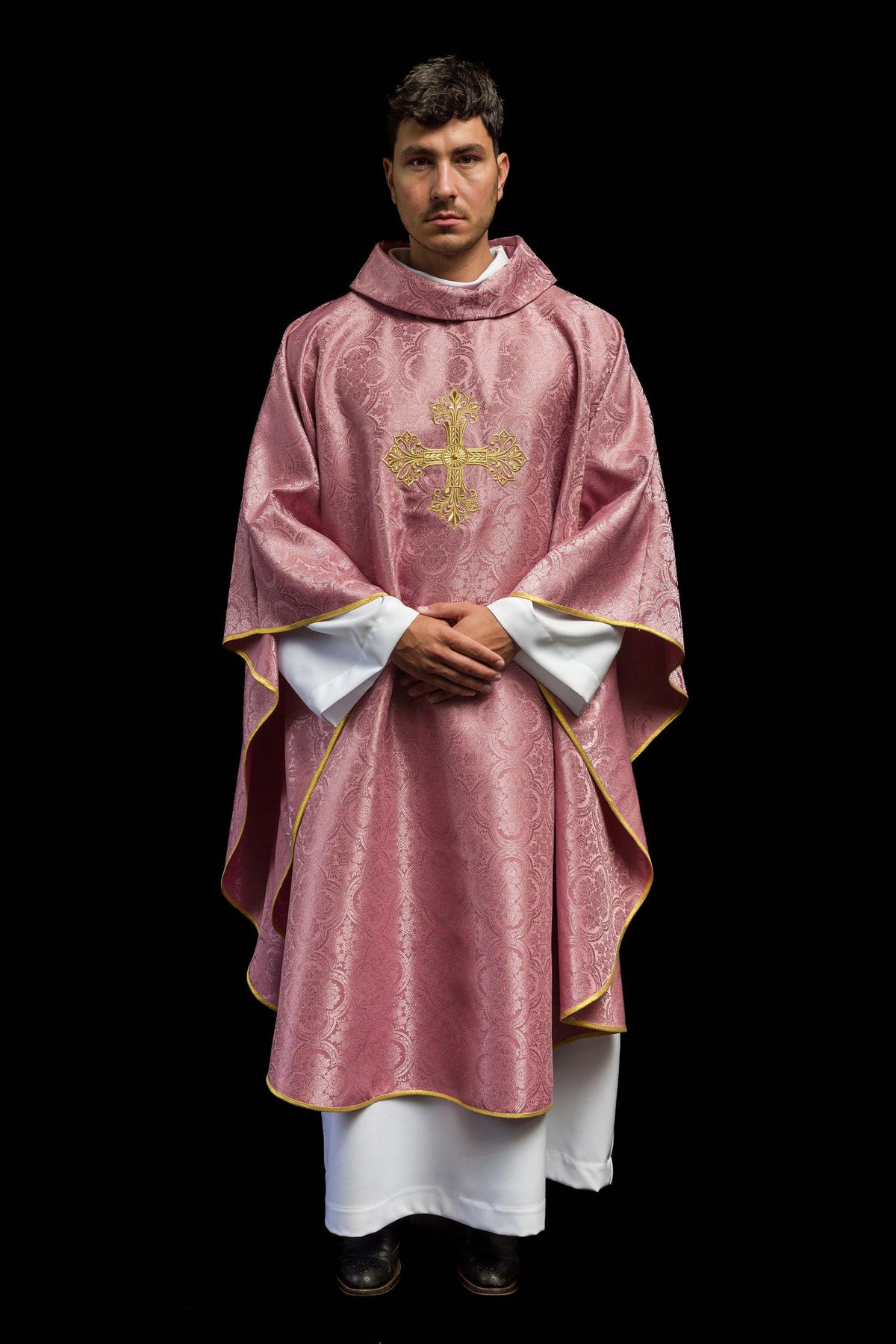 Pink Chasuble with Cross Made from Patterned Fabric