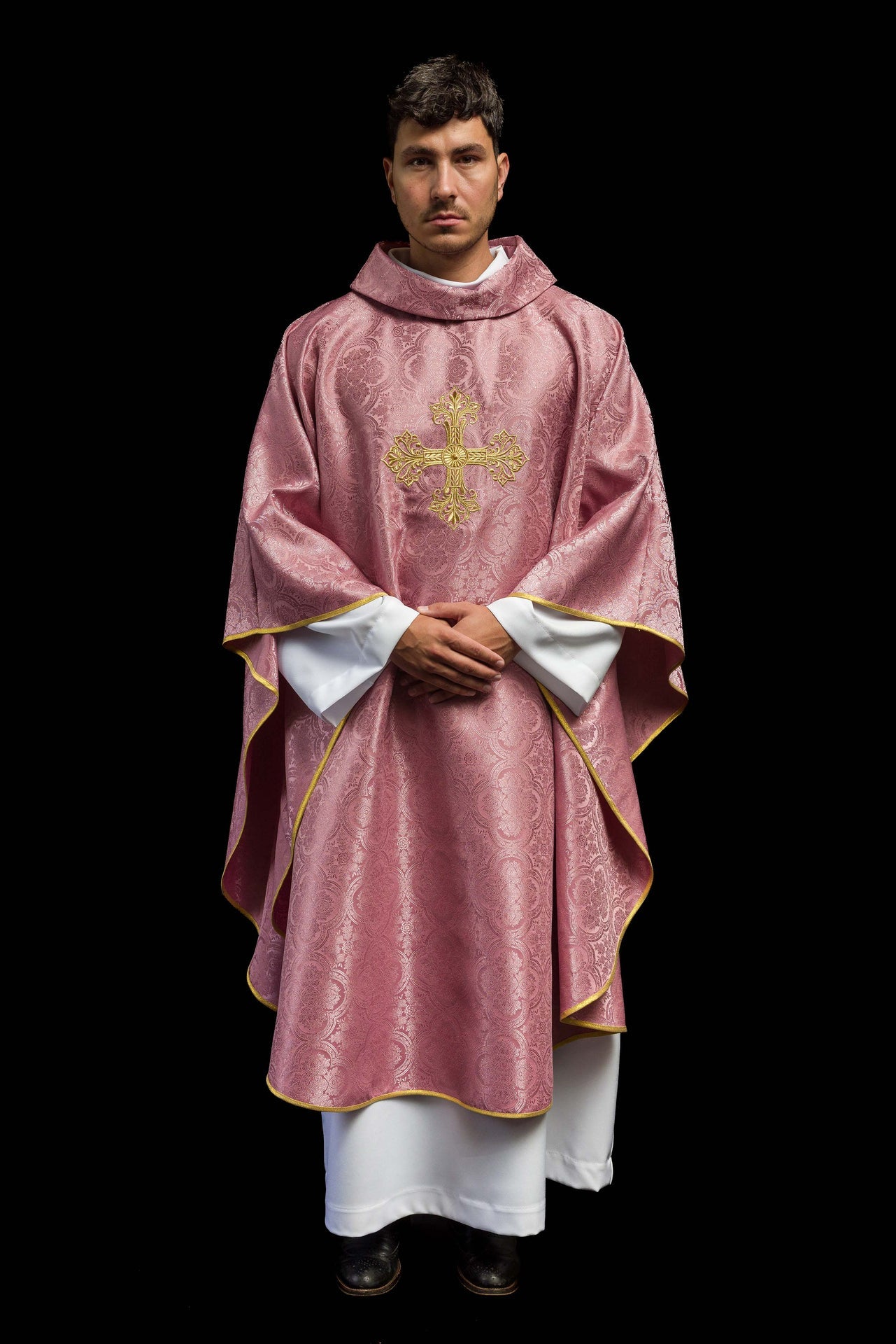 Pink Chasuble with Cross Made from Patterned Fabric