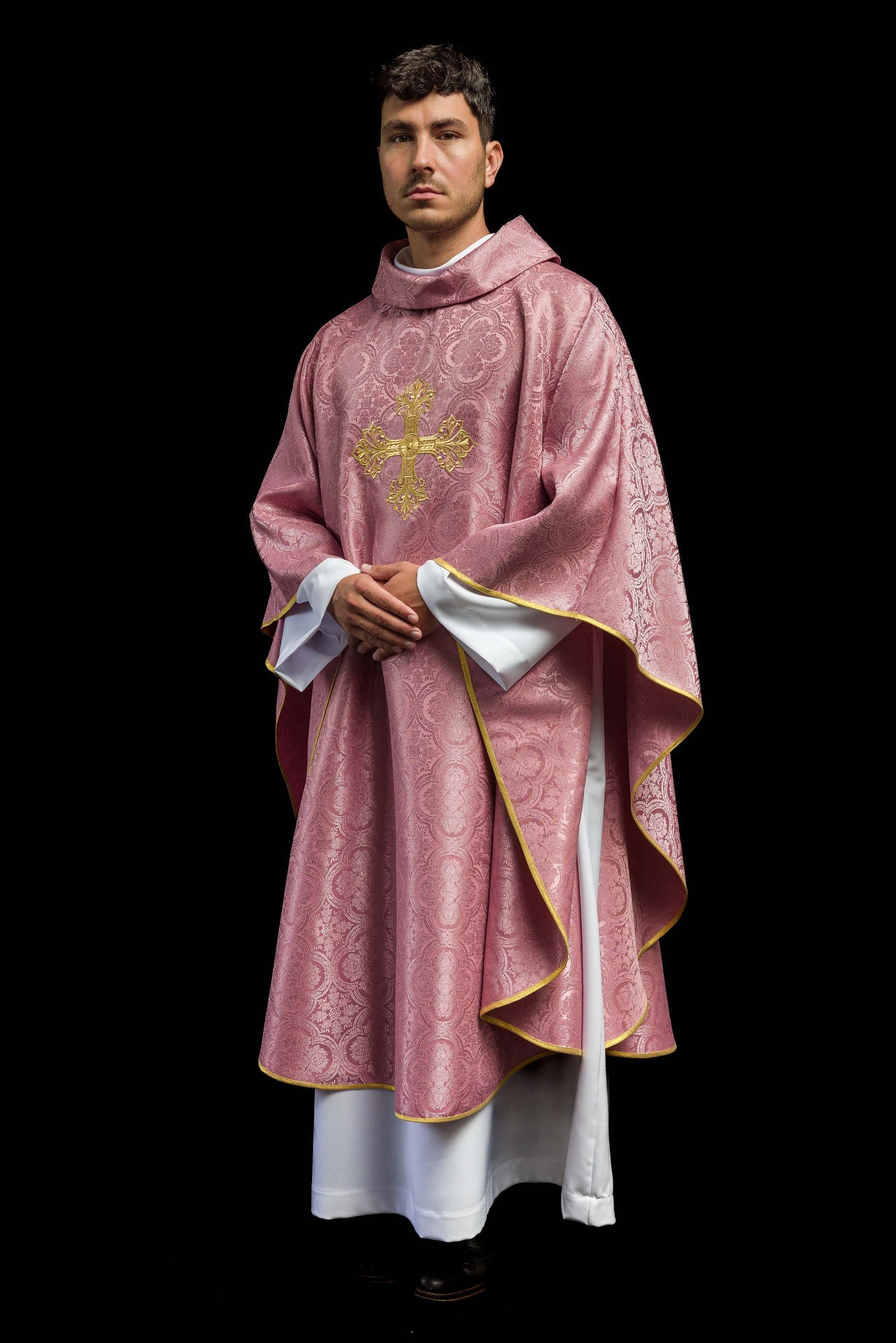 Pink Chasuble with Cross Made from Patterned Fabric