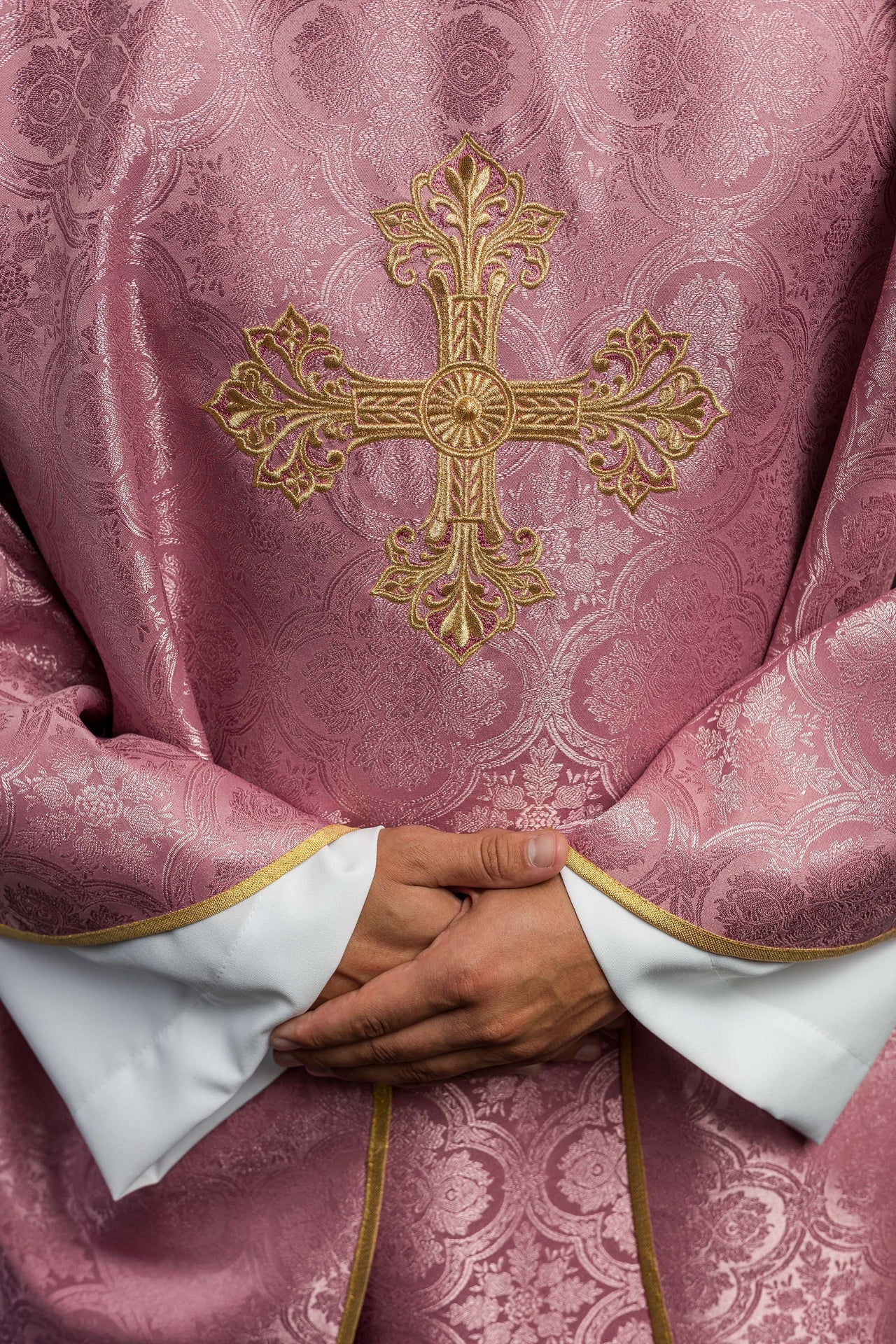Pink Chasuble with Cross Made from Patterned Fabric