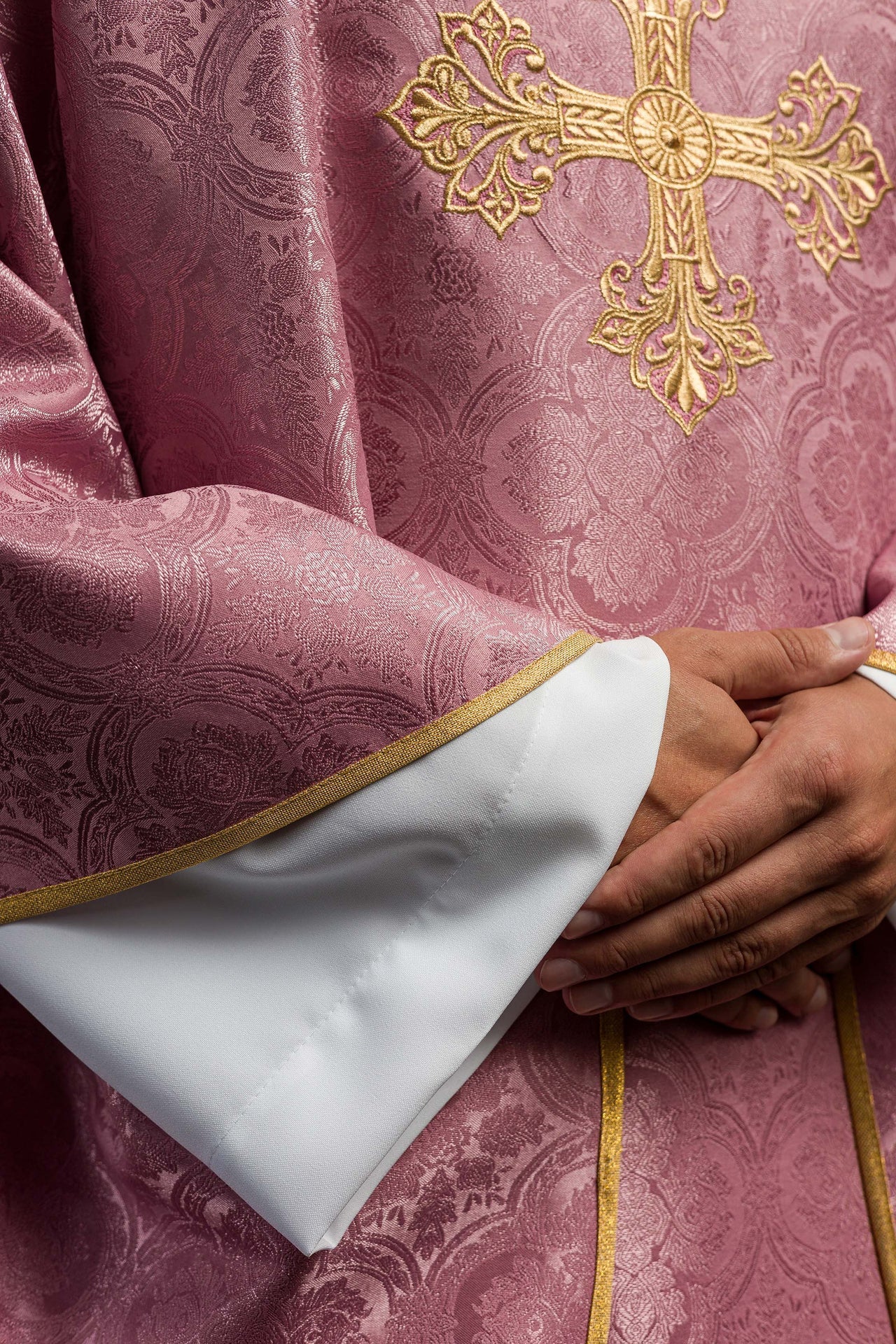 Pink Chasuble with Cross Made from Patterned Fabric