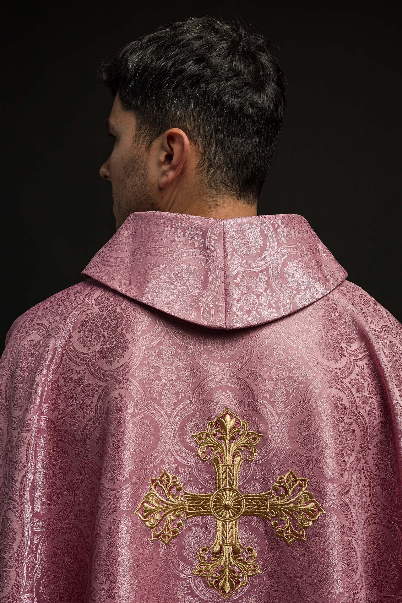 Pink Chasuble with Cross Made from Patterned Fabric