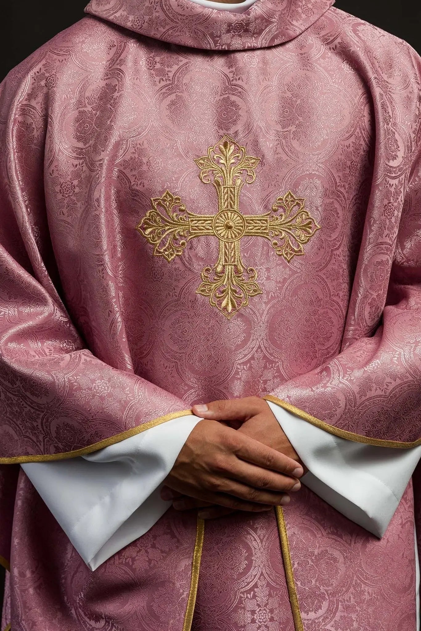 Pink Chasuble with Cross Made from Patterned Fabric