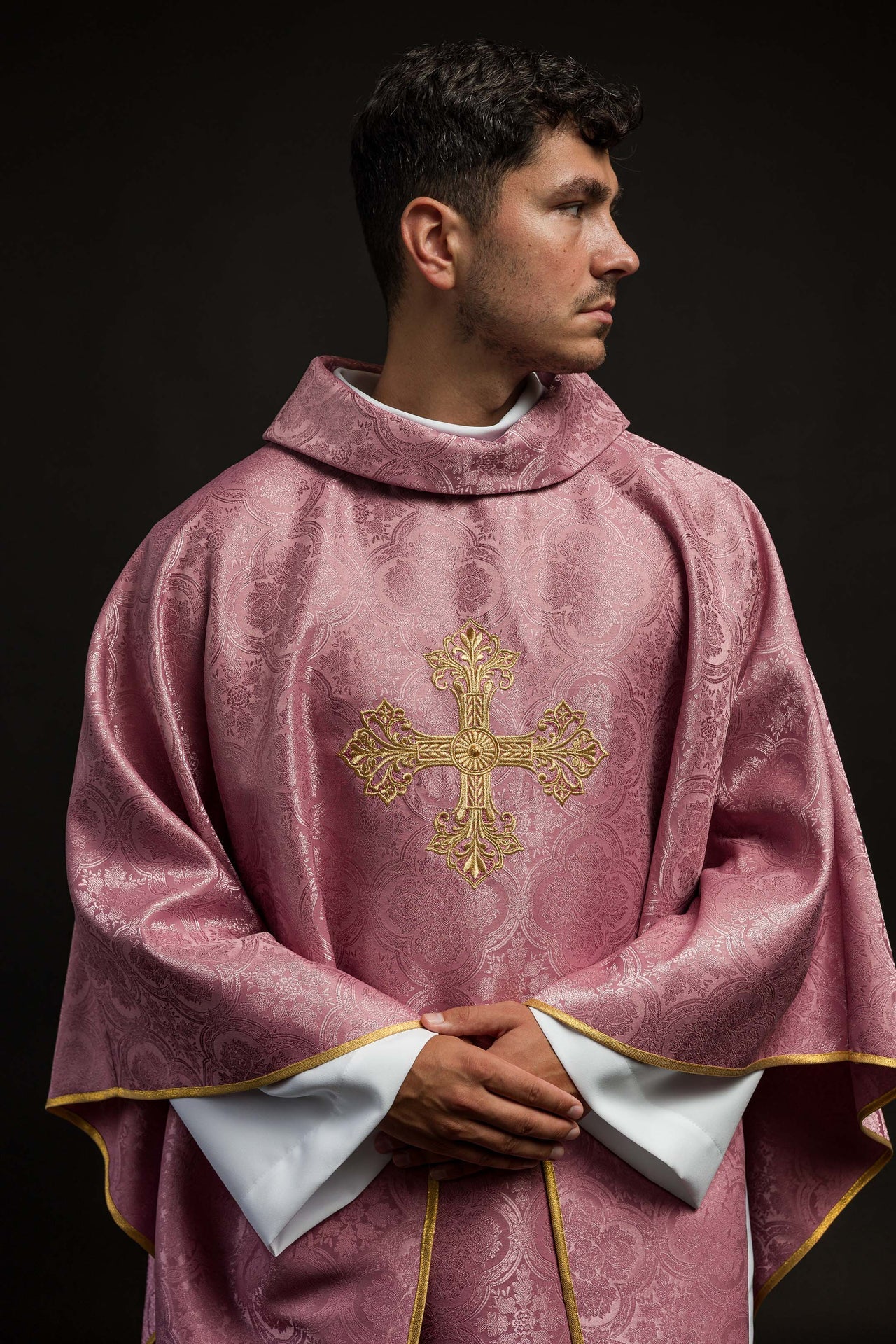 Pink Chasuble with Cross Made from Patterned Fabric