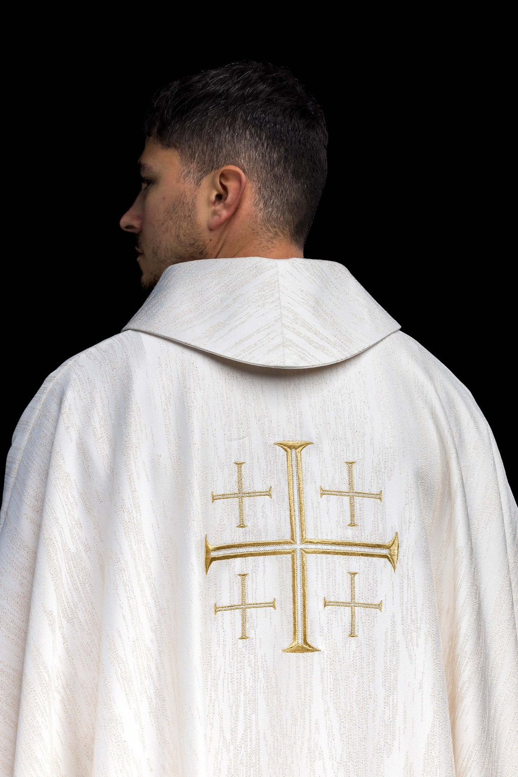 Embroidered Chasuble with Jerusalem Cross Ecru