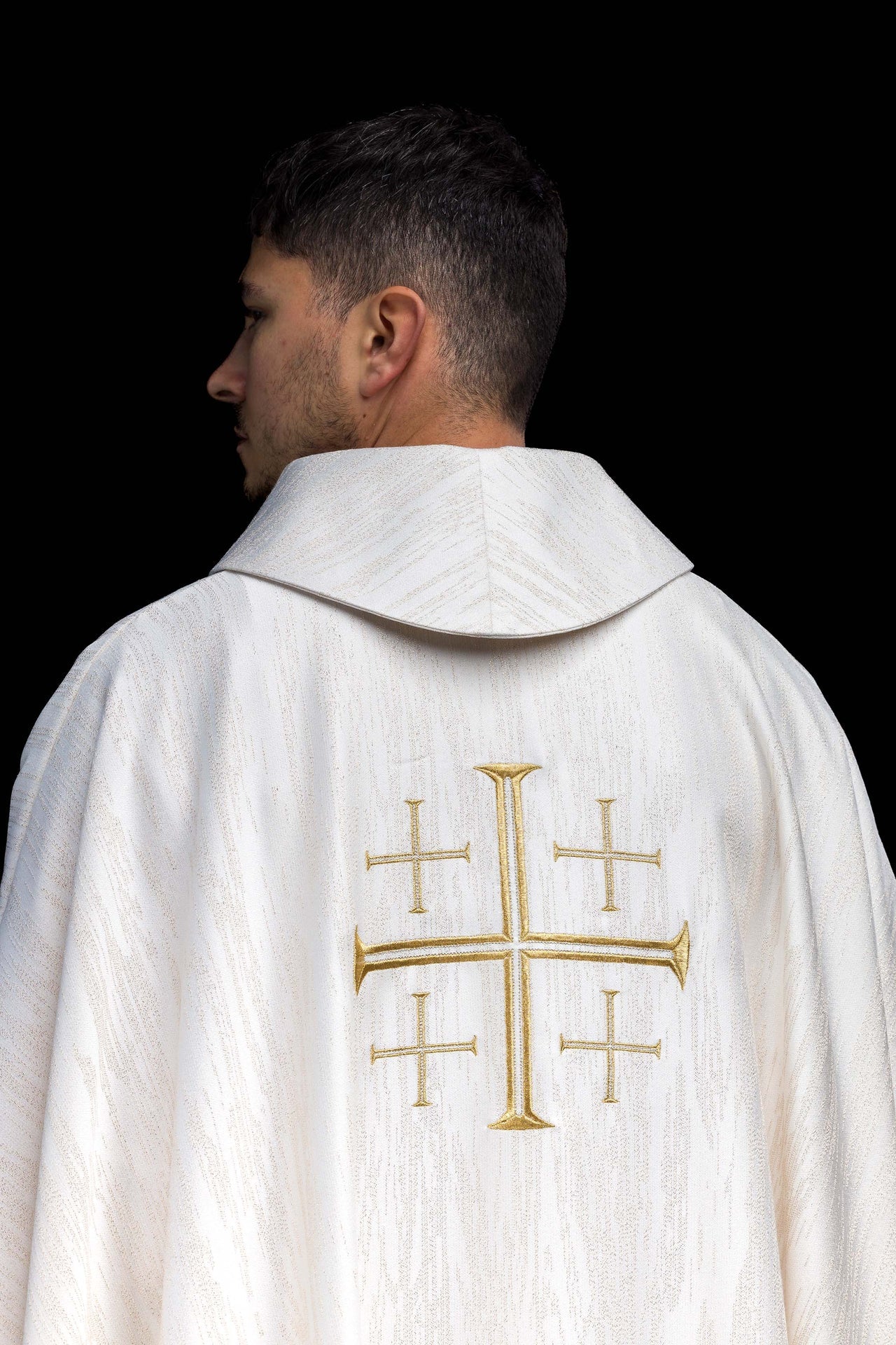 Embroidered Chasuble with Jerusalem Cross Ecru