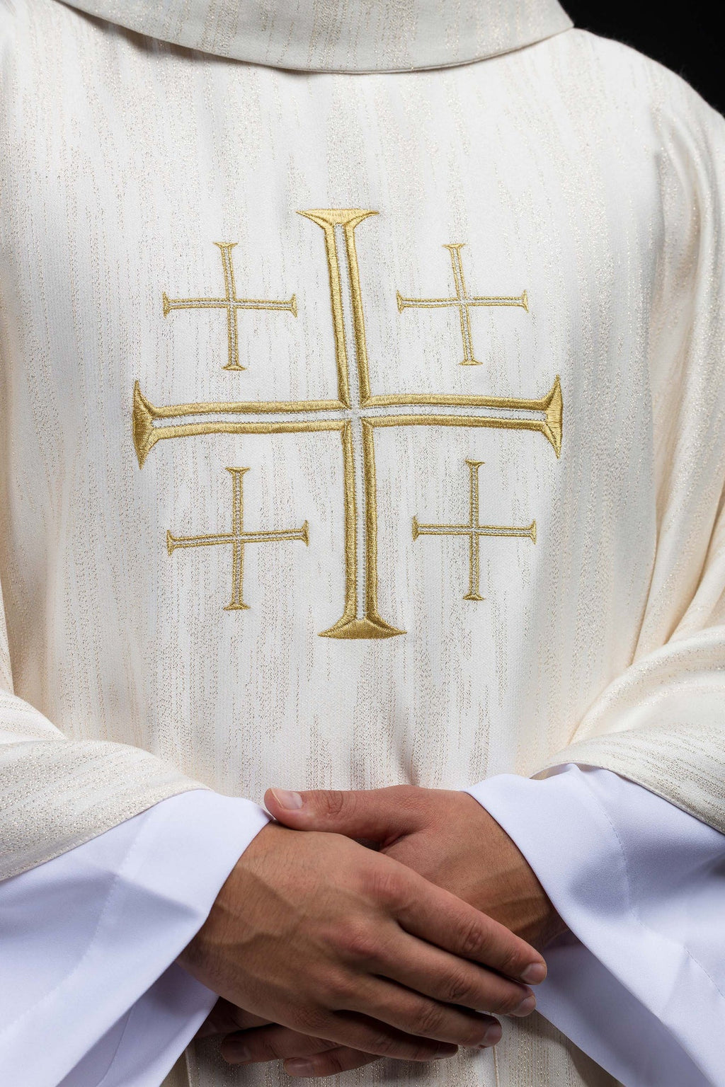 Embroidered Chasuble with Jerusalem Cross Ecru