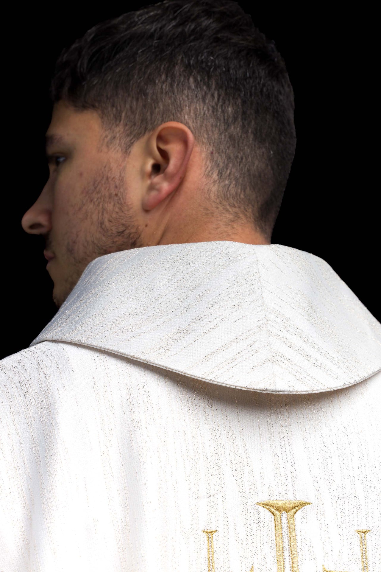 Embroidered Chasuble with Jerusalem Cross Ecru