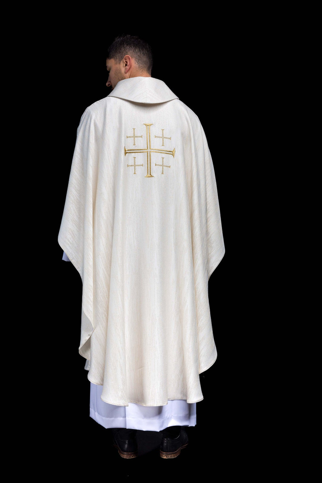 Embroidered Chasuble with Jerusalem Cross Ecru