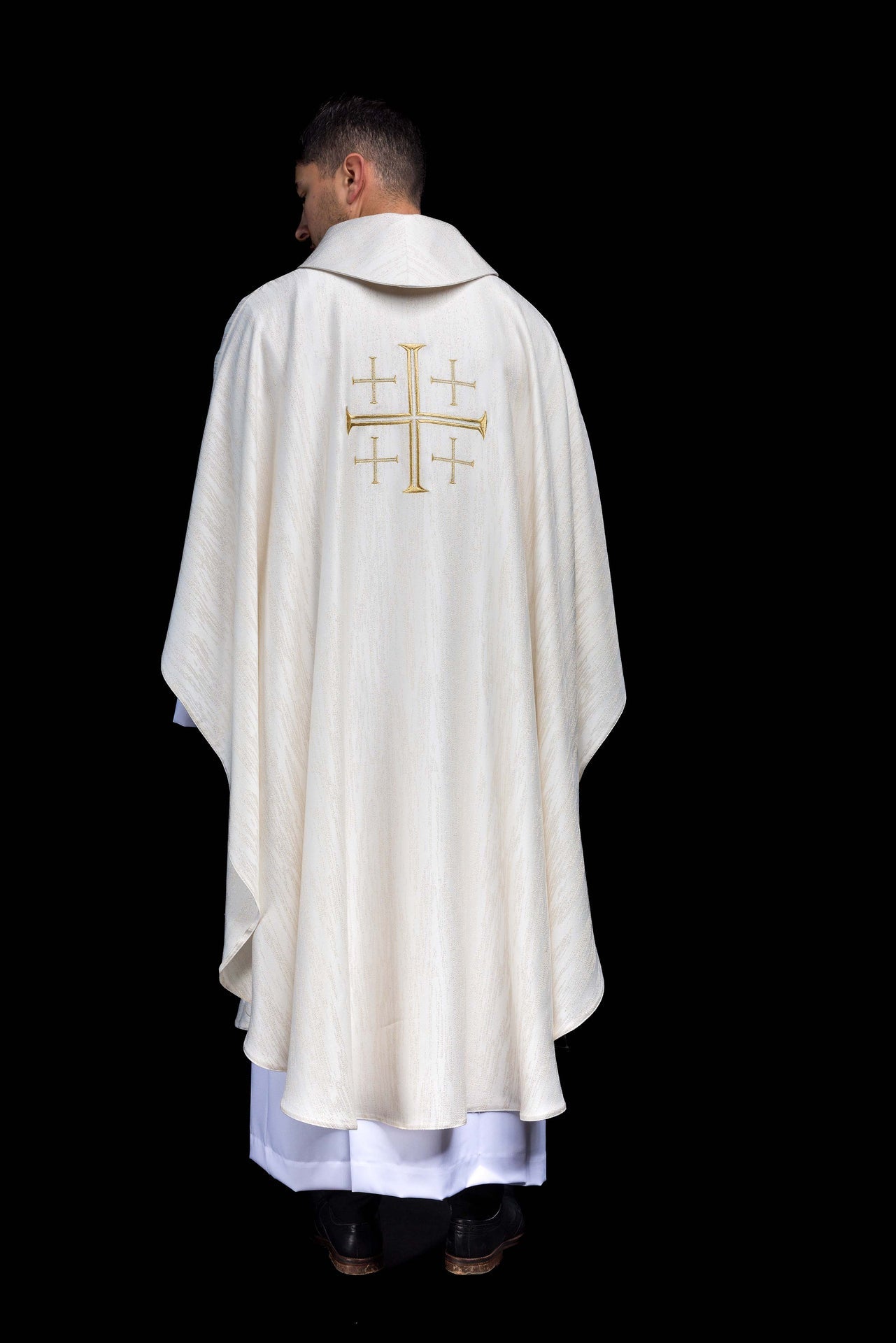 Embroidered Chasuble with Jerusalem Cross Ecru
