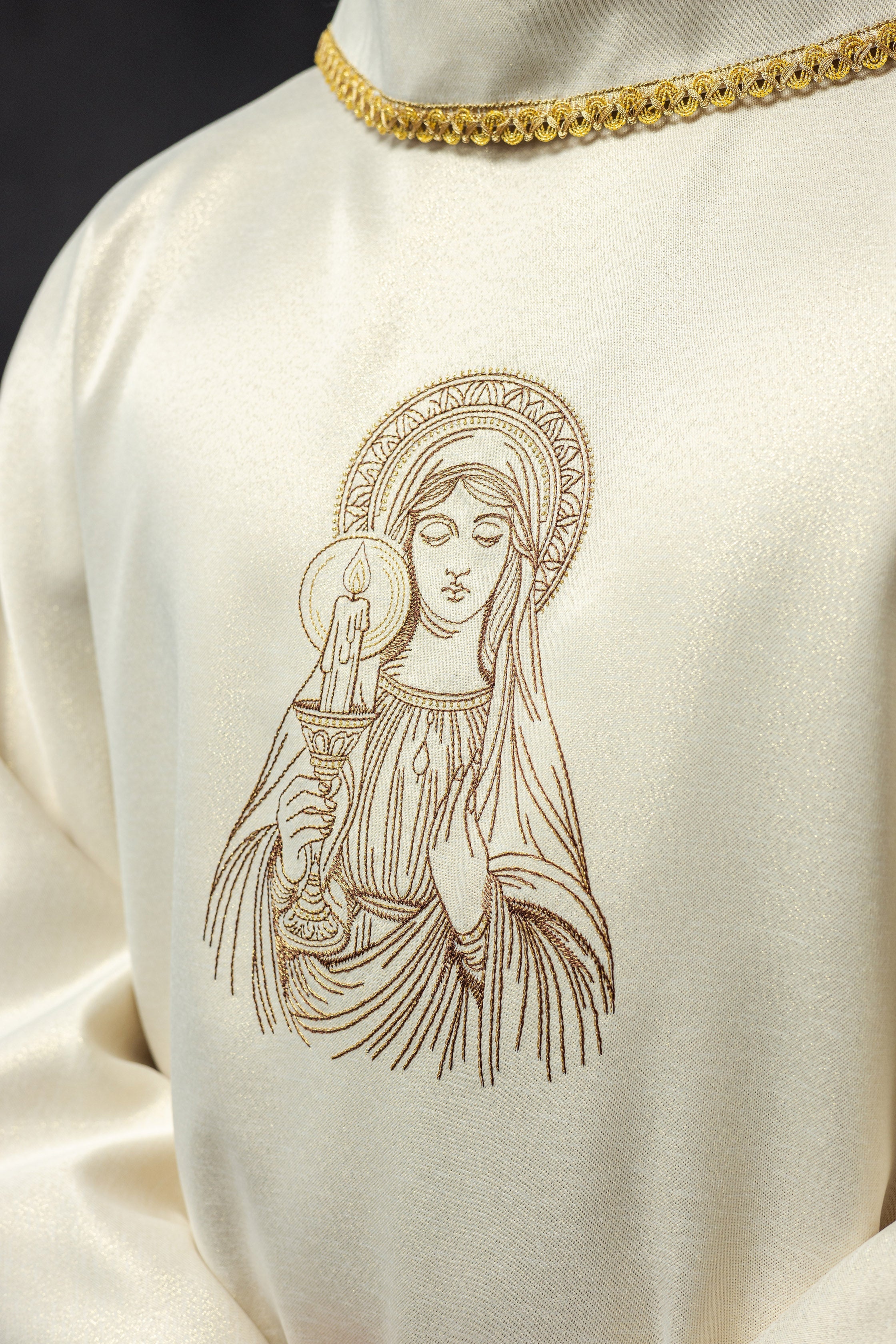 Embroidered chasuble with the image of Our Lady of Thunder