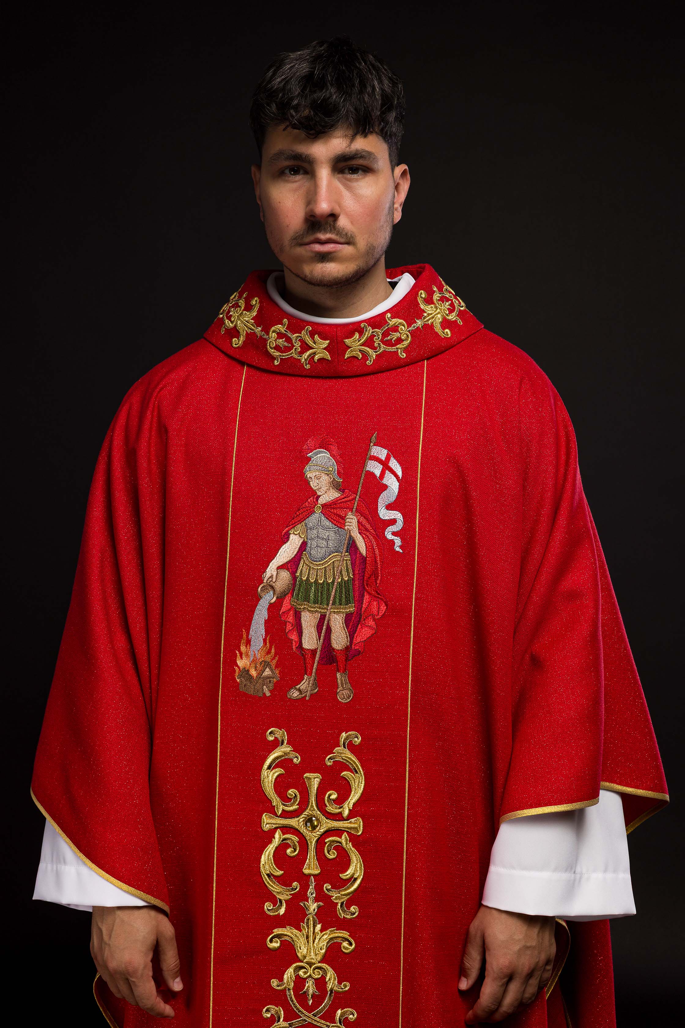 Richly Embroidered Chasuble Featuring Saint Florian