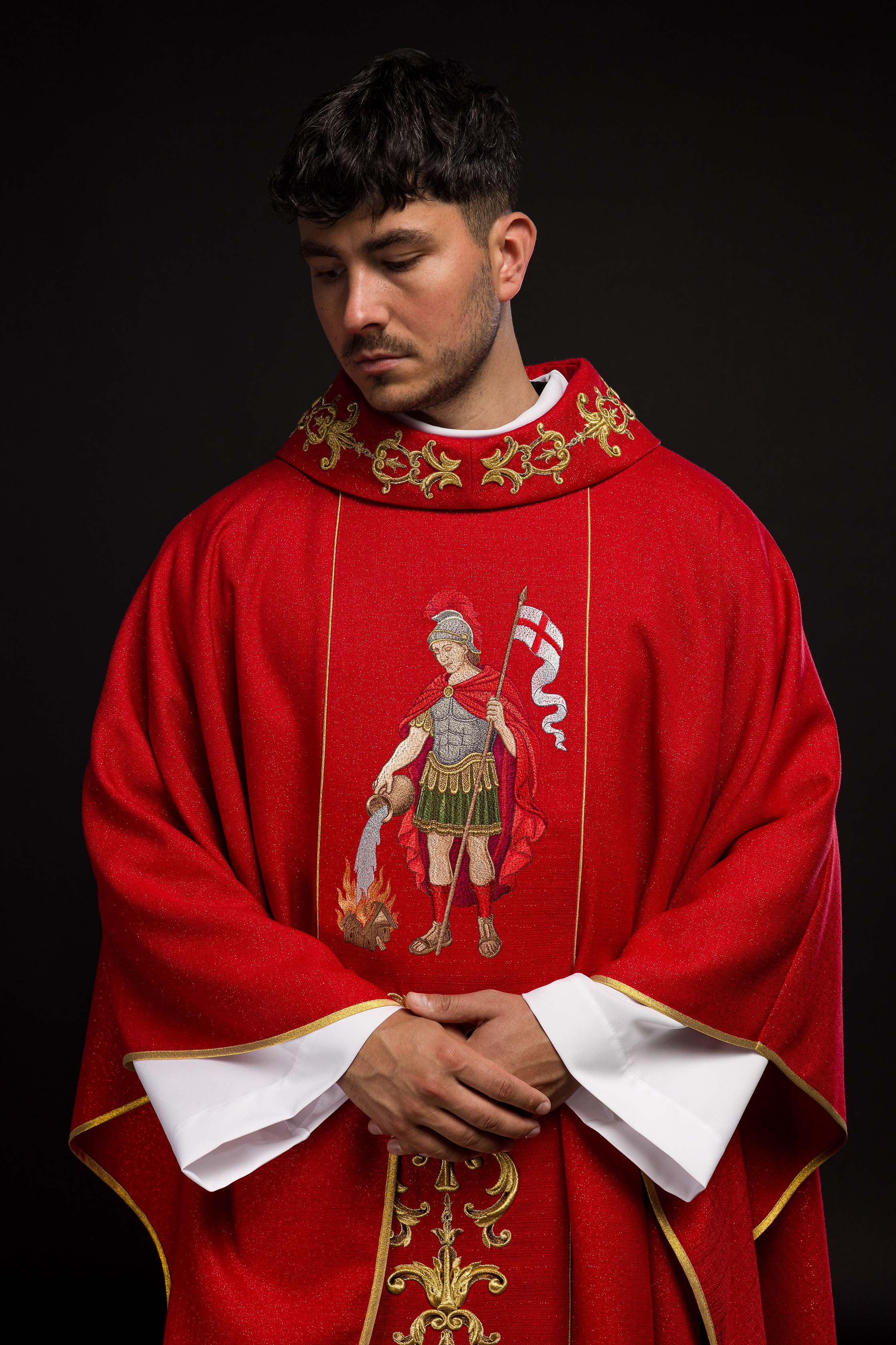 Richly Embroidered Chasuble Featuring Saint Florian