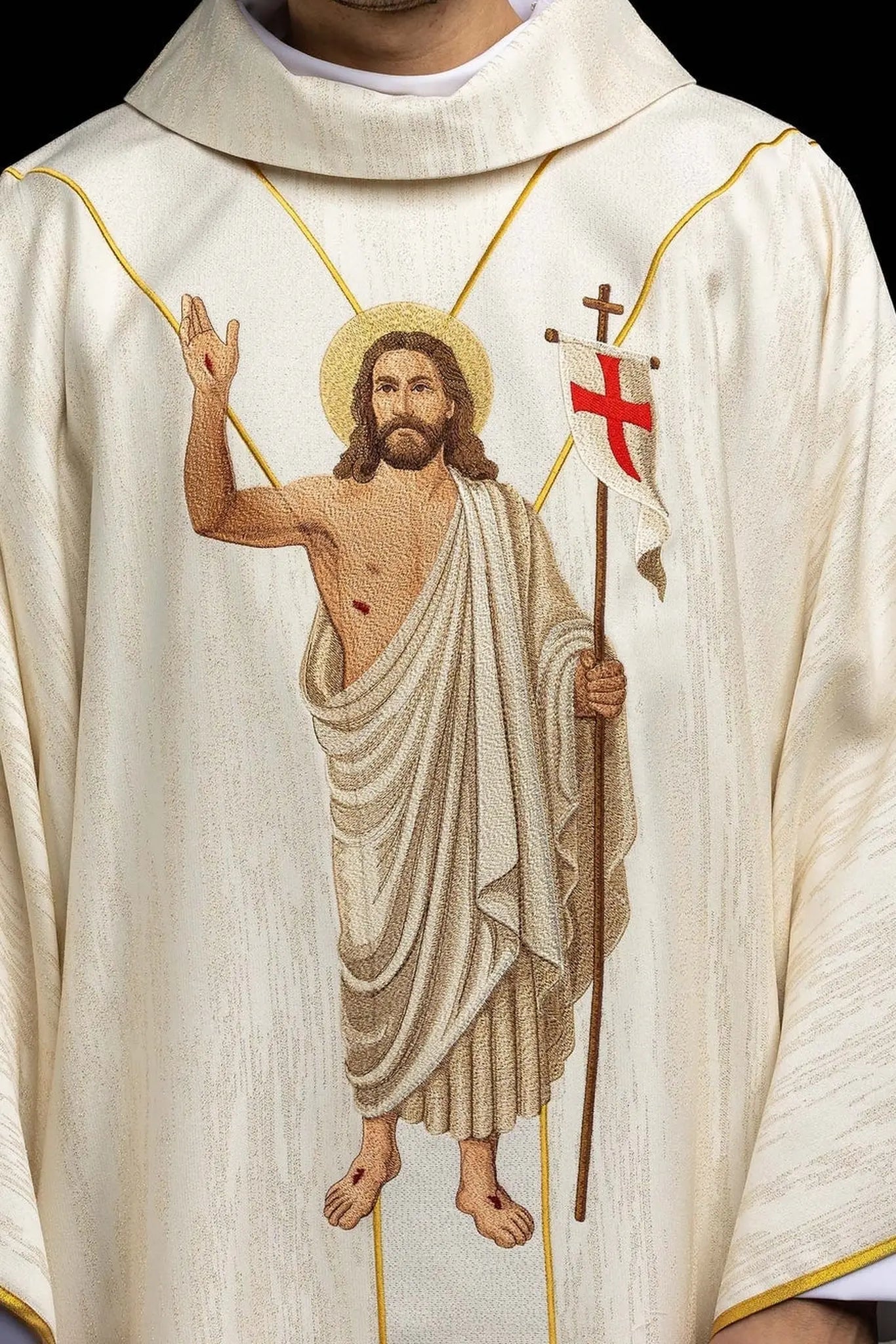 White Chasuble with Risen Christ and Paschal Lamb Embroidery