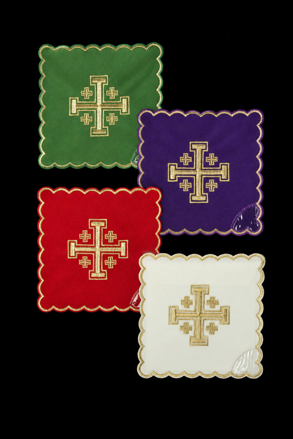 Set di Palle da calice con Croce di Gerusalemme ricamata in quattro colori liturgici