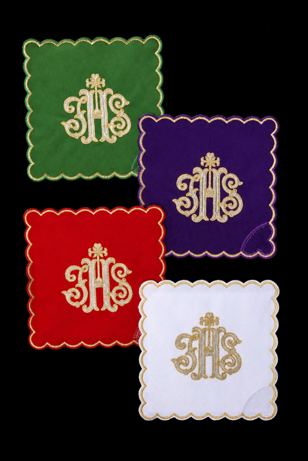 Set di Palle da calice con simbolo IHS ricamato in quattro colori liturgici