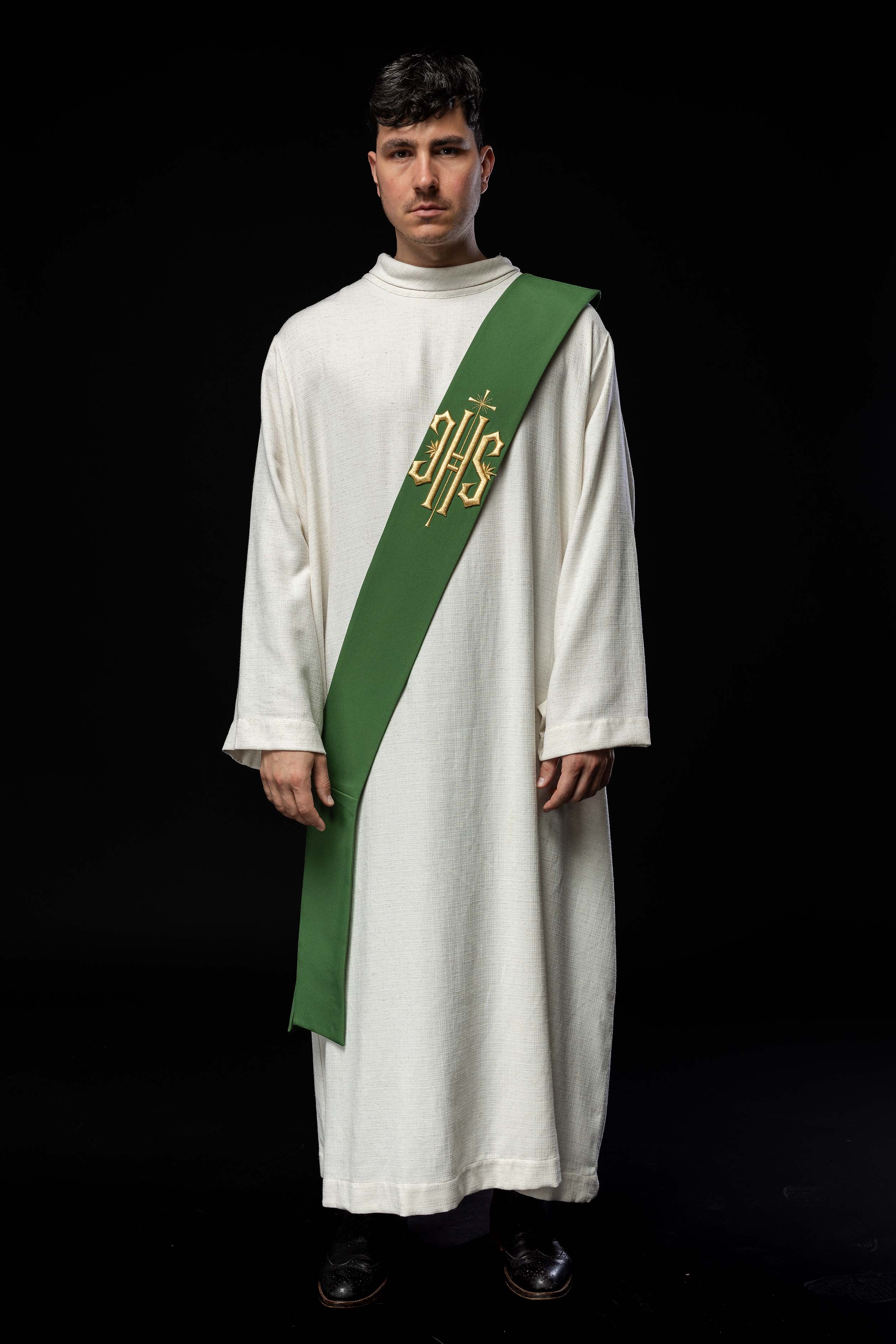 Diaconate stole embroidered IHS with Cross