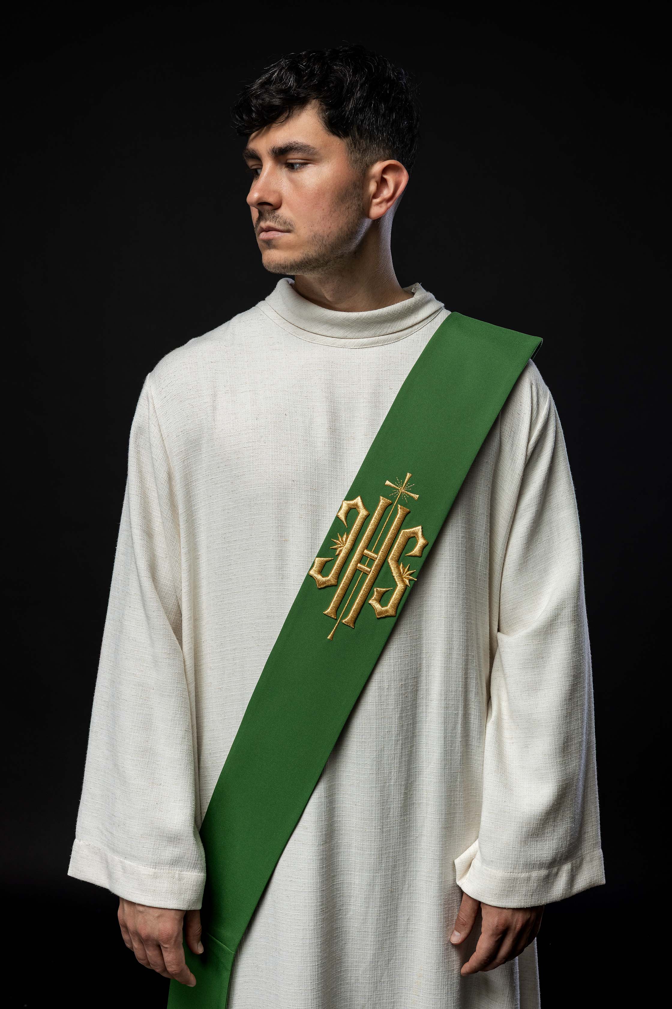 Diaconate stole embroidered IHS with Cross