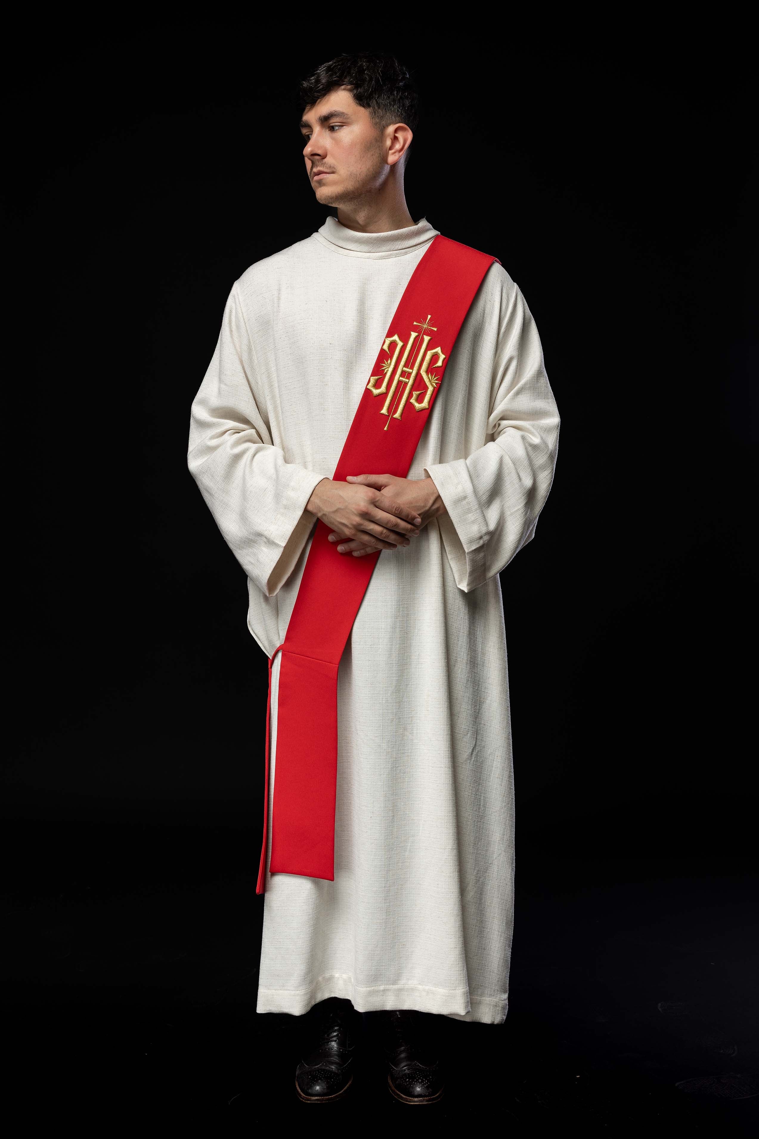 Diaconate stole embroidered IHS with Cross