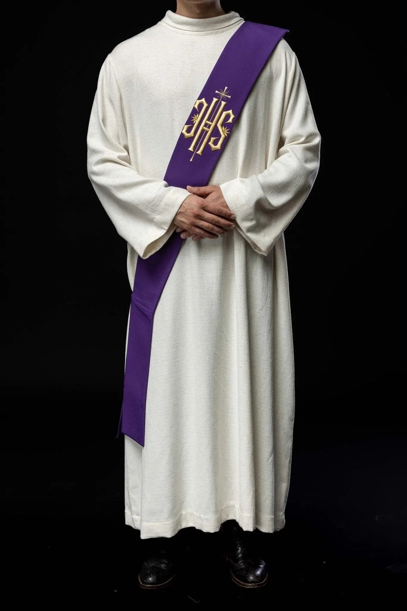 Diaconate stole embroidered IHS with Cross