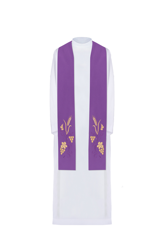 Stuła kapłańska haftowana winogrona i kłosy w kolorze fioletowym