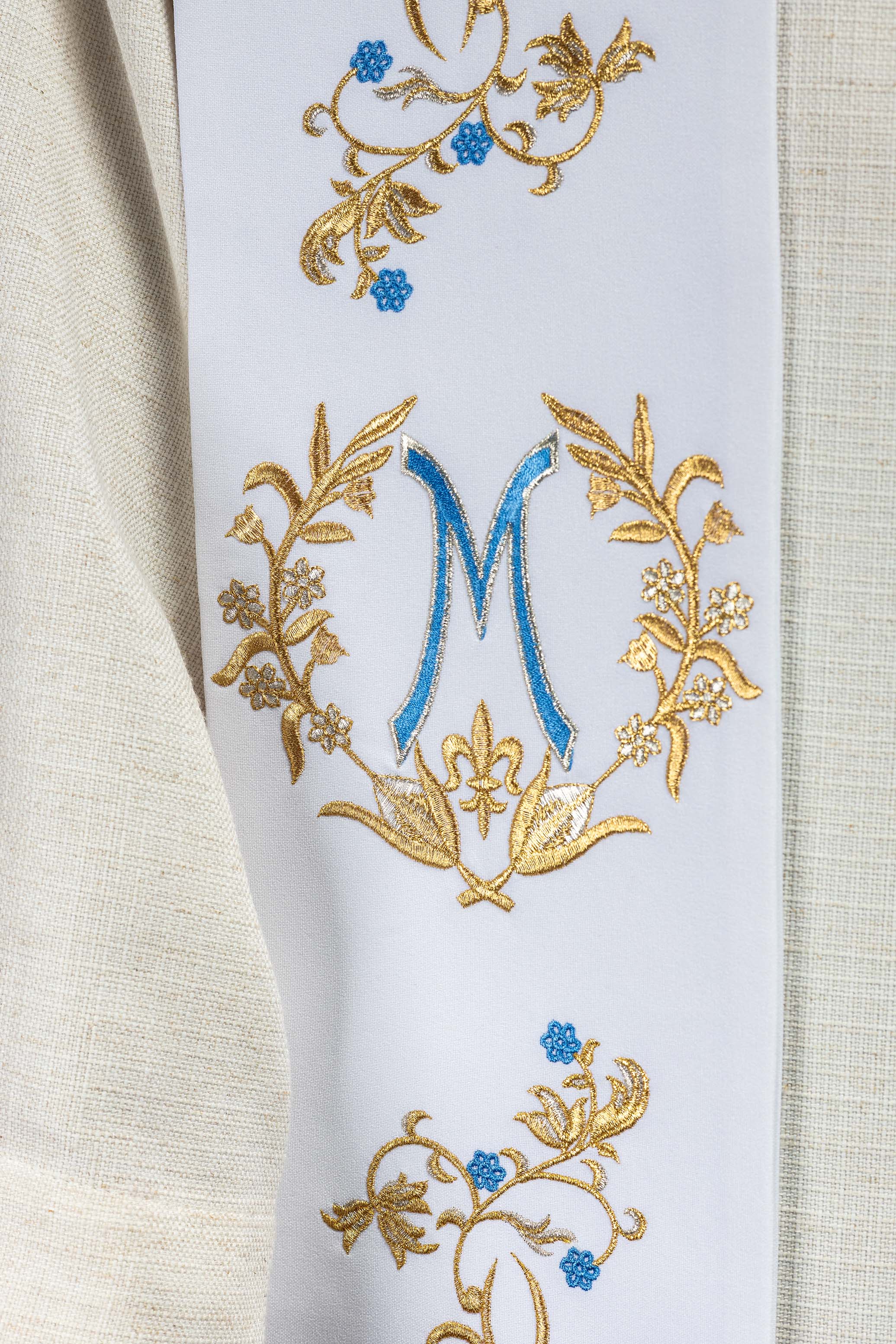 Stuła kapłańska haftowana Maryjna Biała - ORNATY.PL