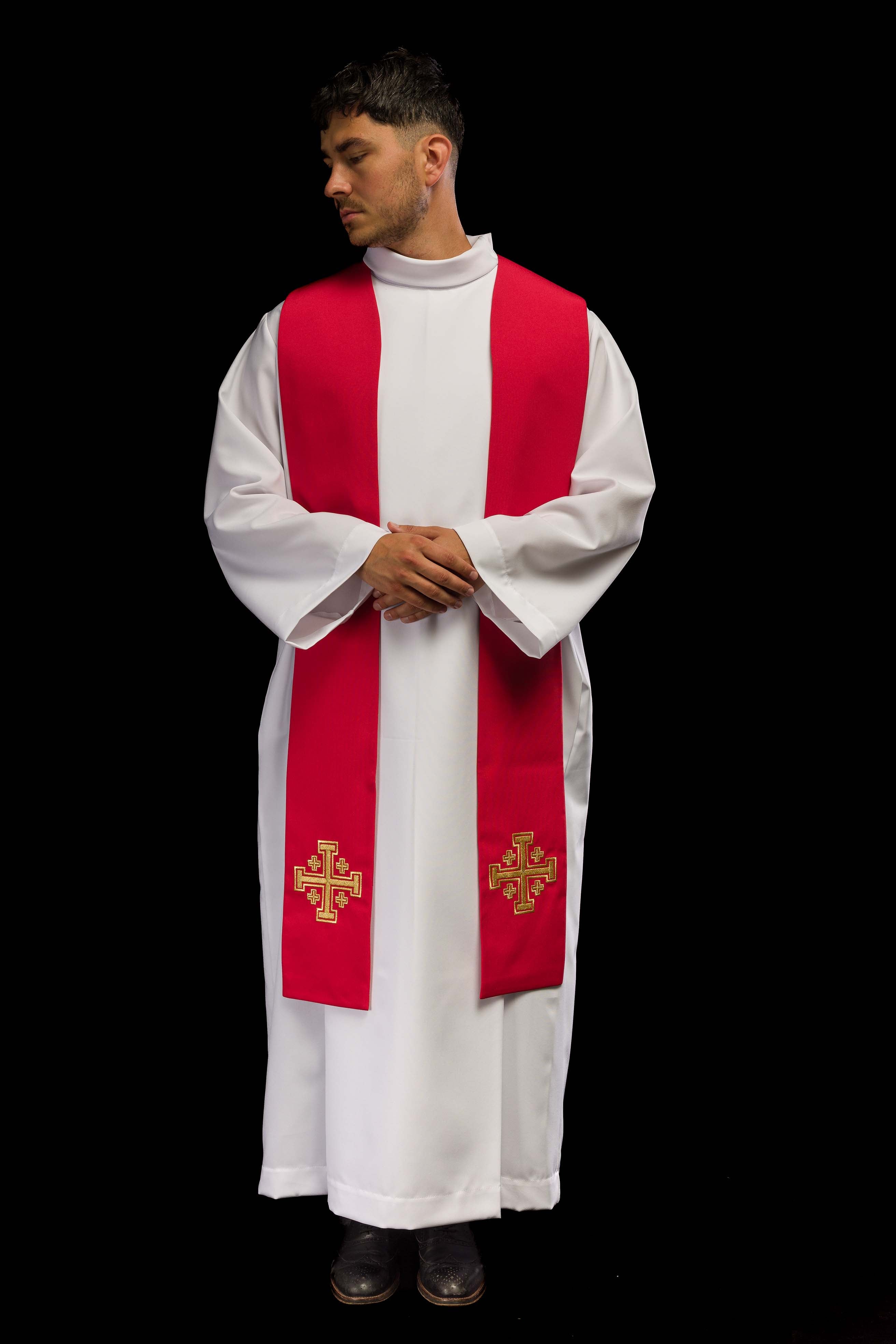 Priestly stole red embroidered Jerusalem Cross
