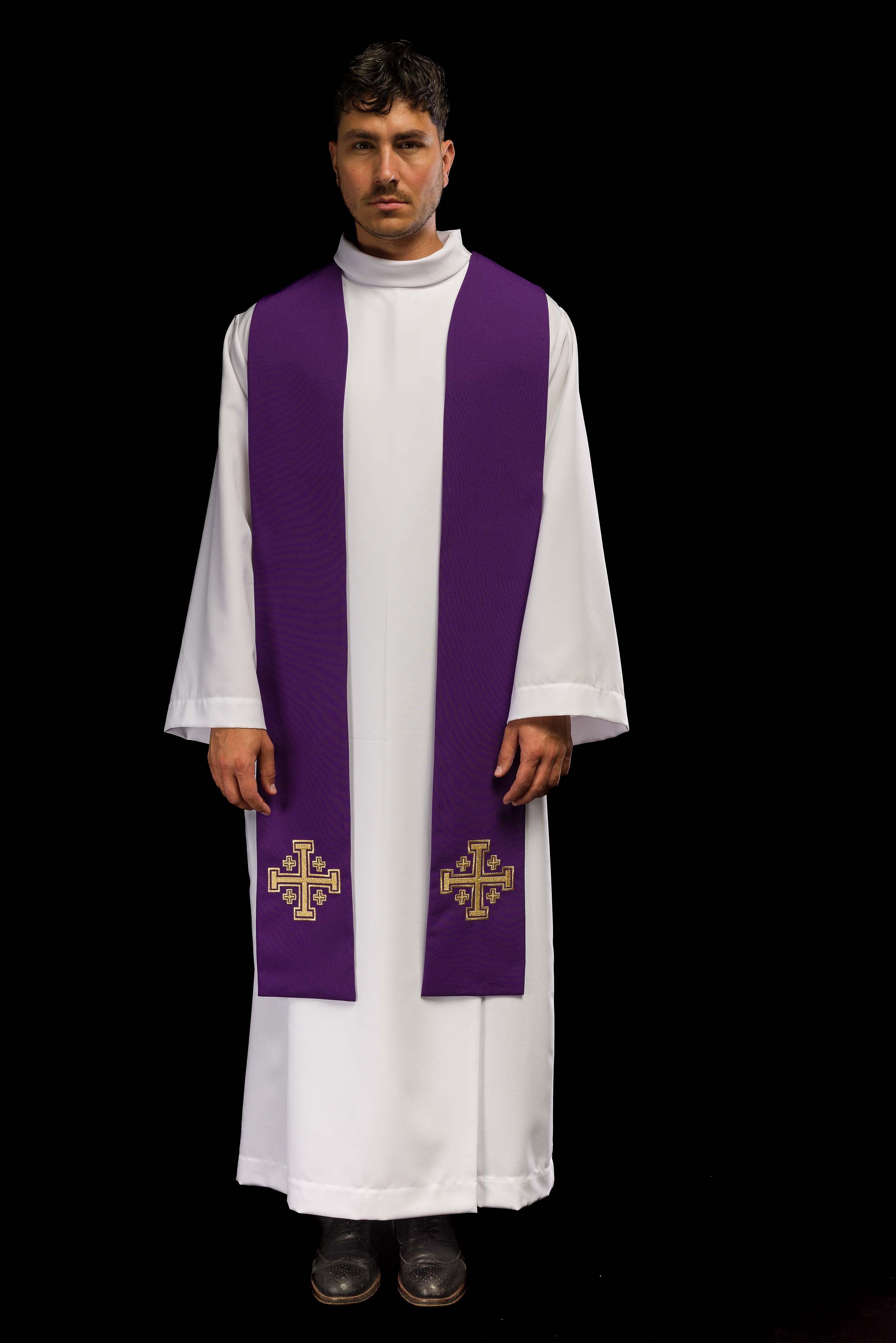 Embroidered stole Jerusalem Cross Purple