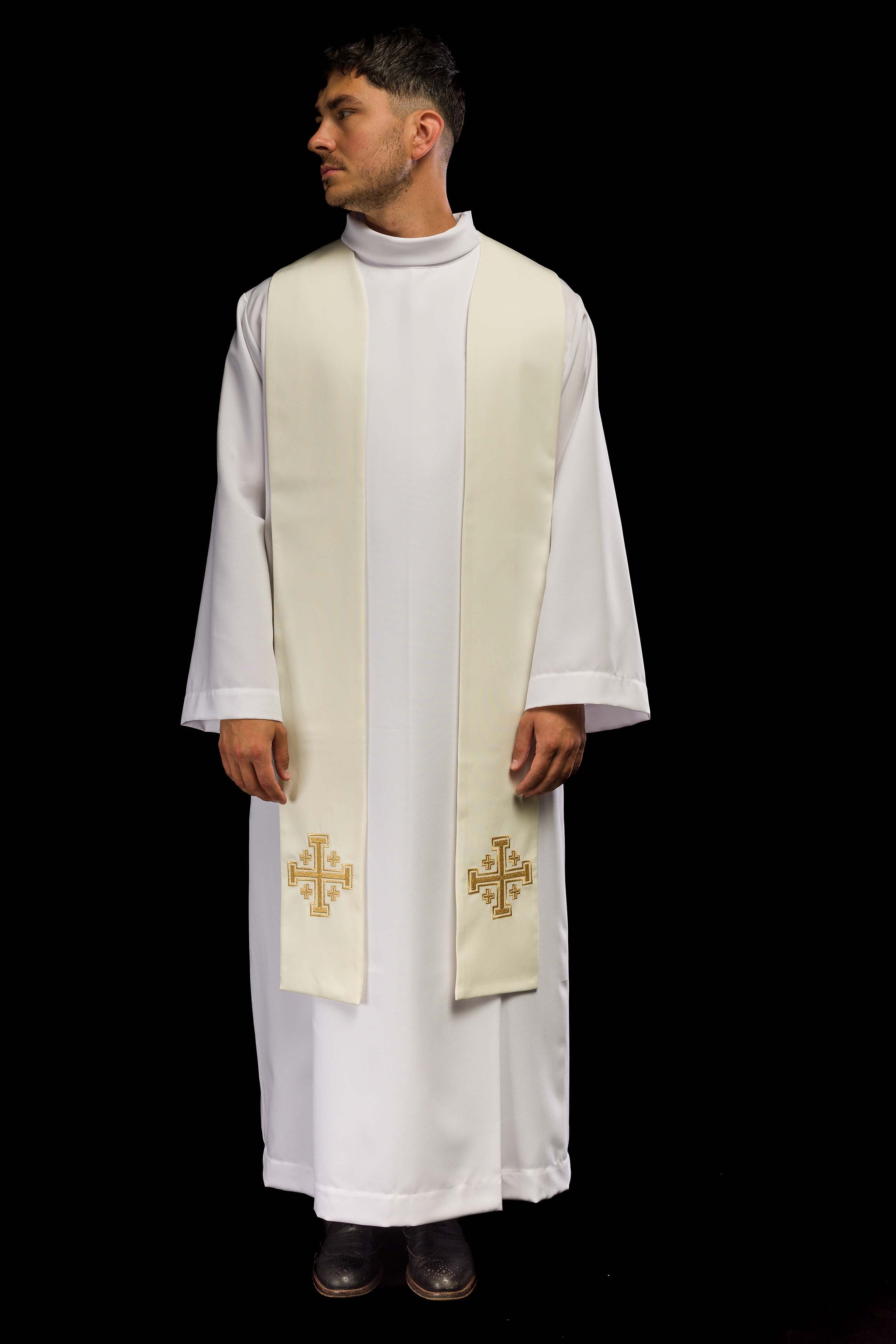 Priestly stole embroidered ecru Cross of Jerusalem