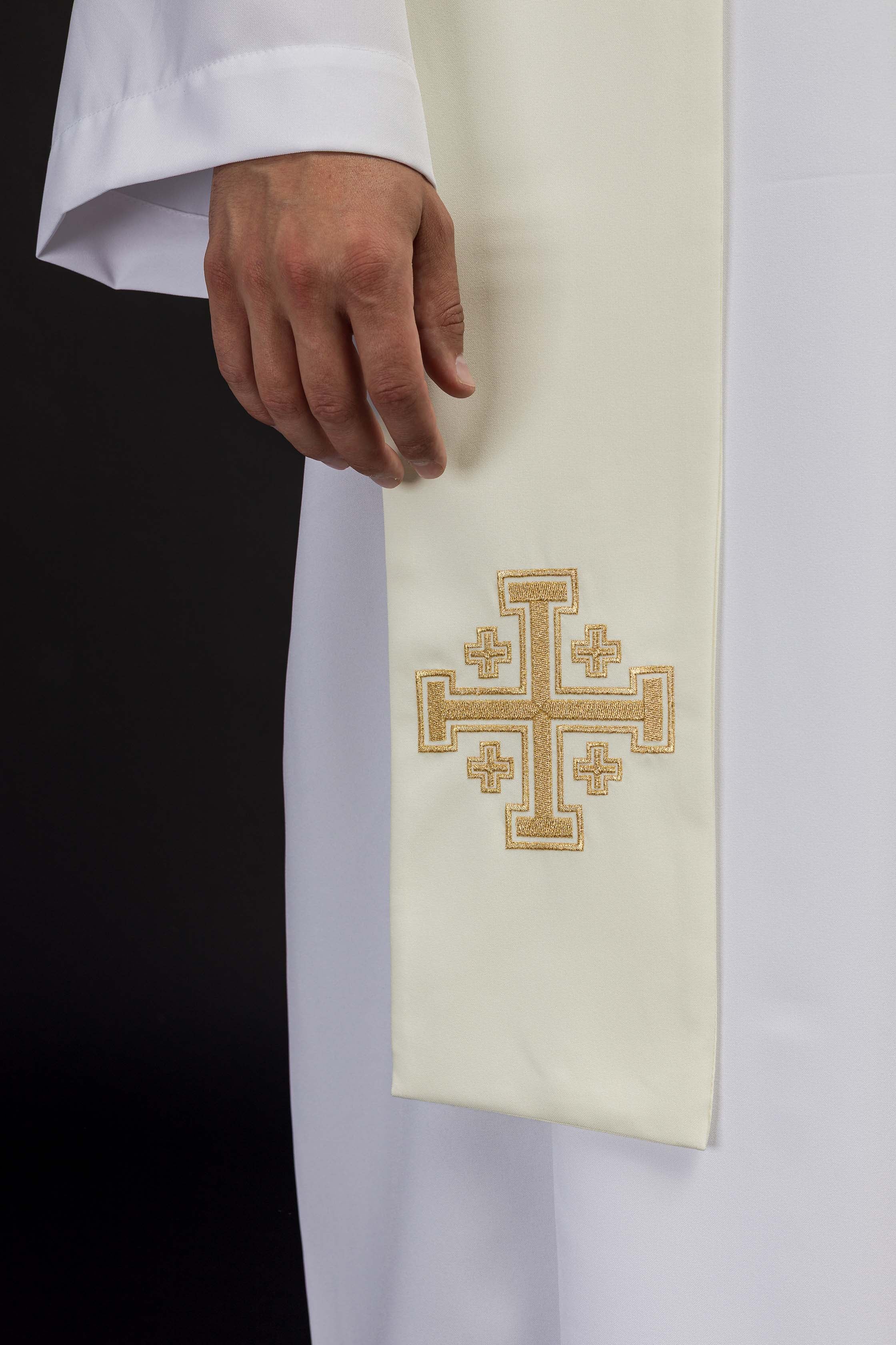 Priestly stole embroidered ecru Cross of Jerusalem