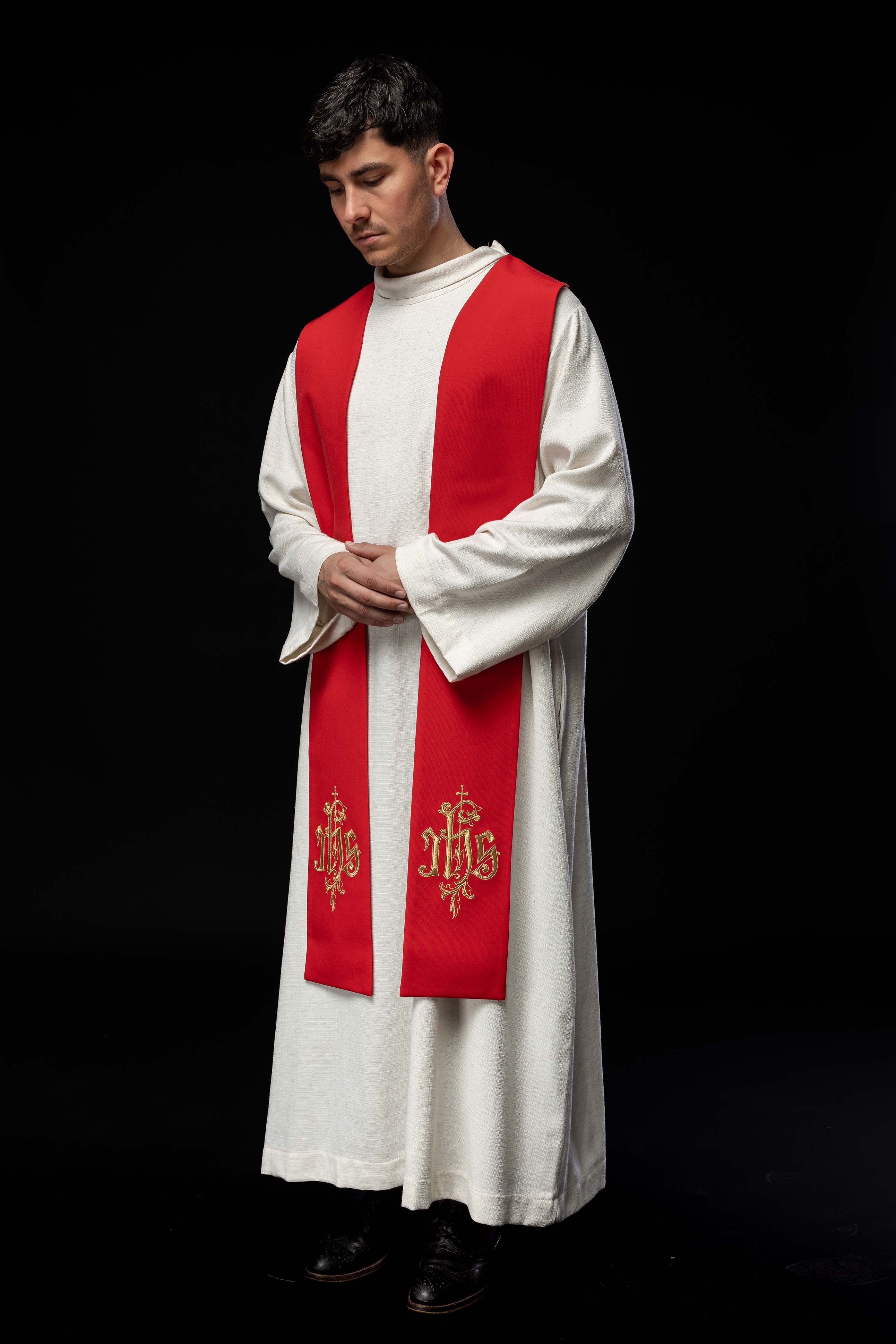 Embroidered stole IHS red