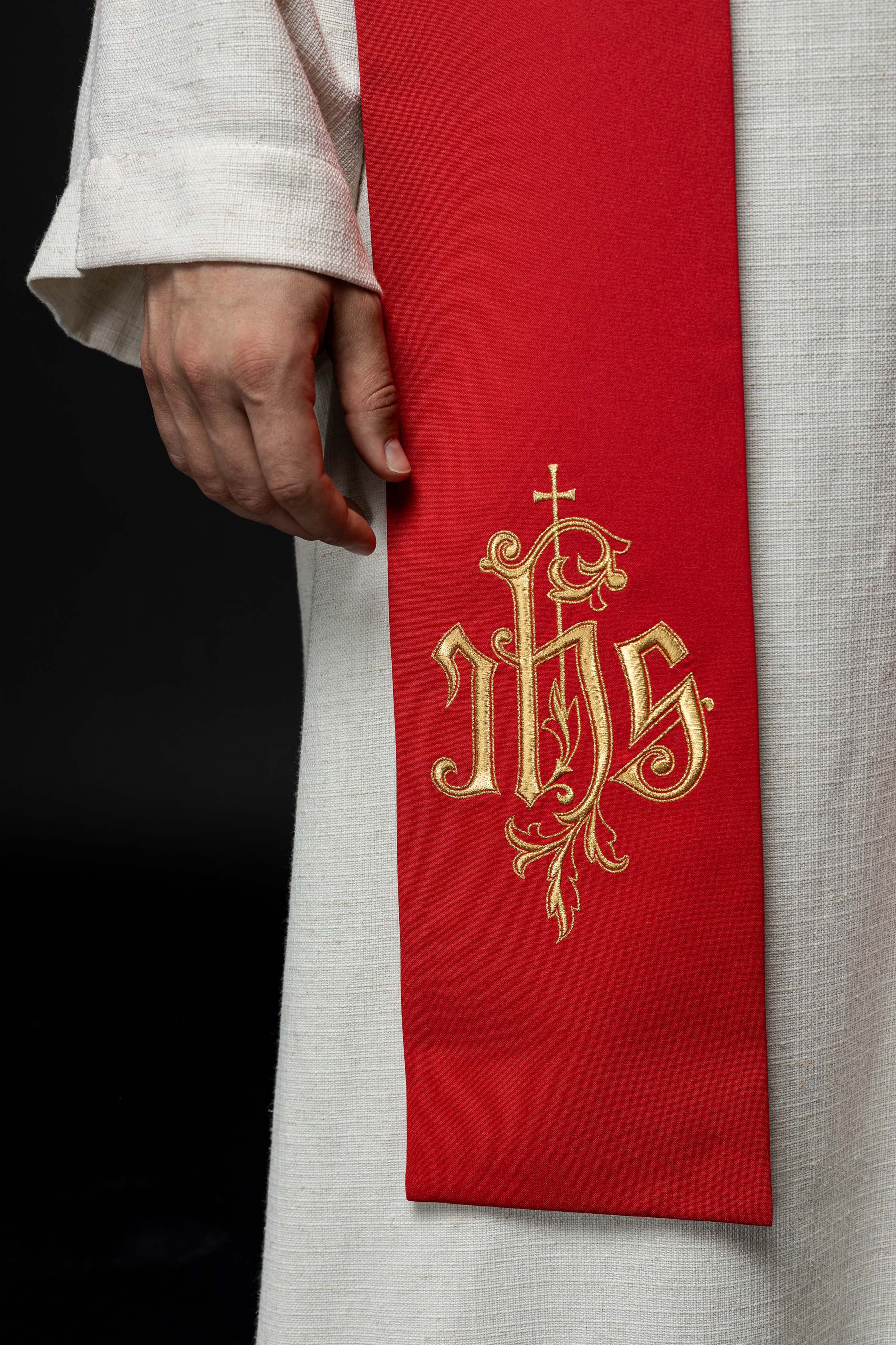 Embroidered stole IHS red