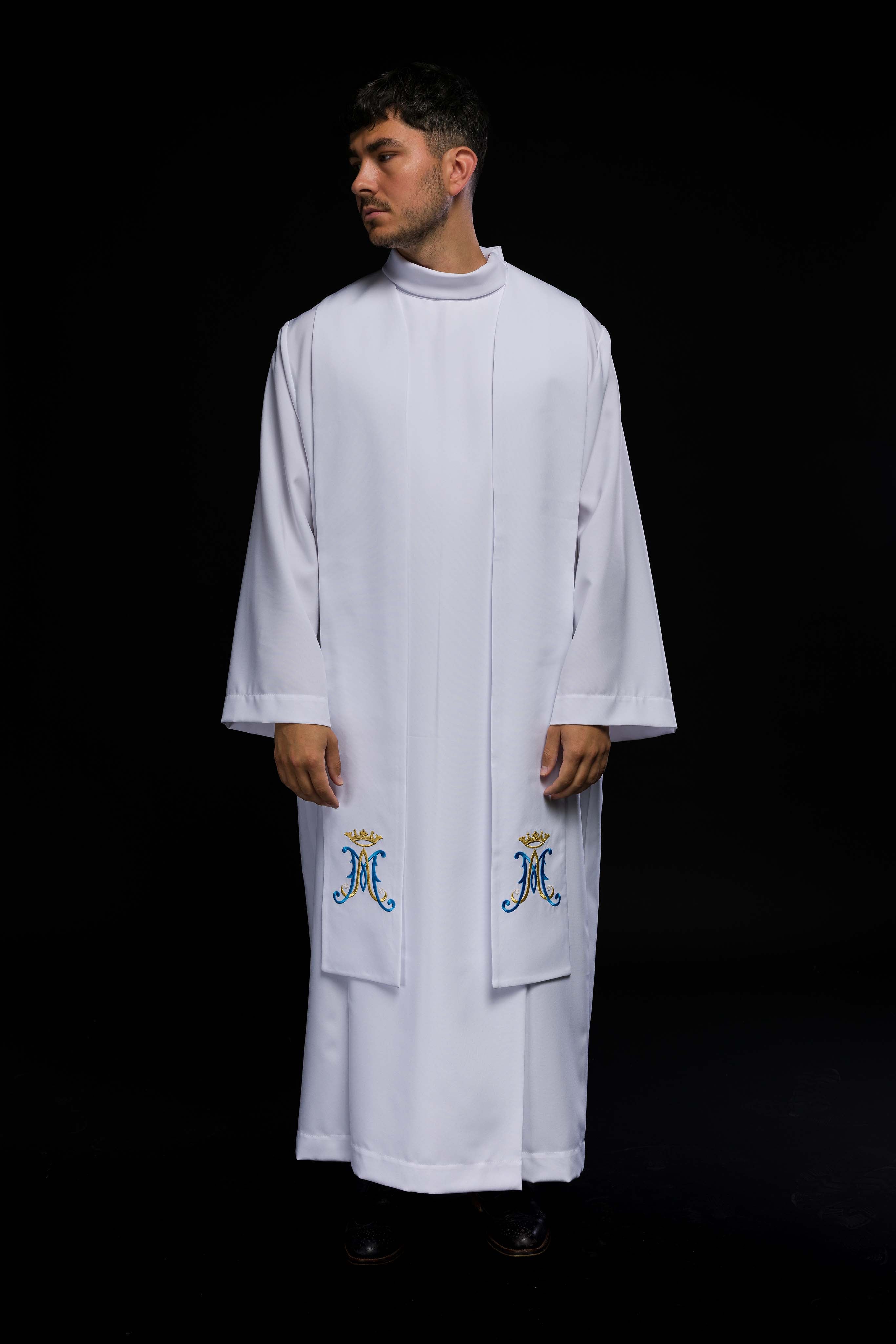 Embroidered white Marian priest's stole