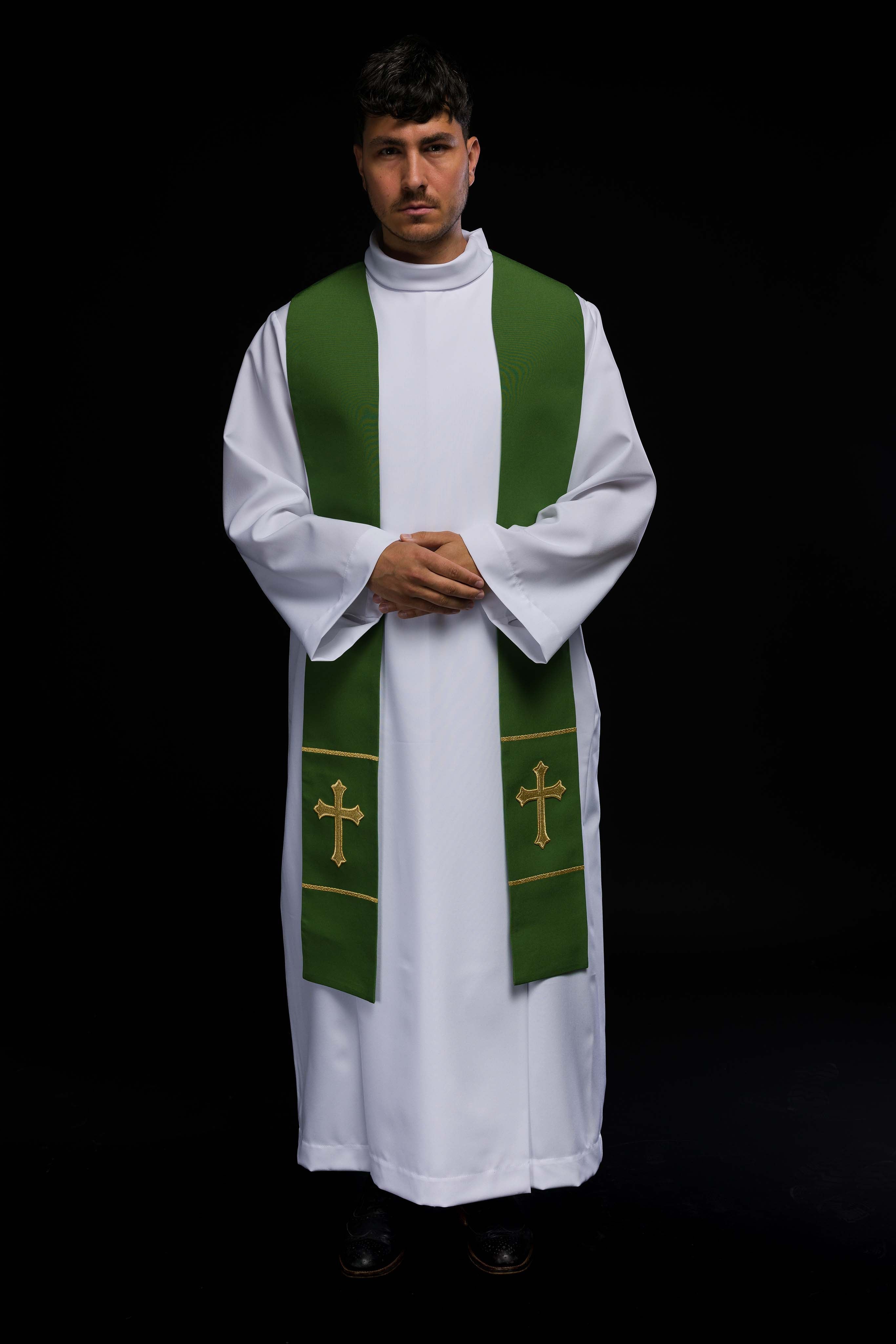 Green embroidered priest's stole Cross