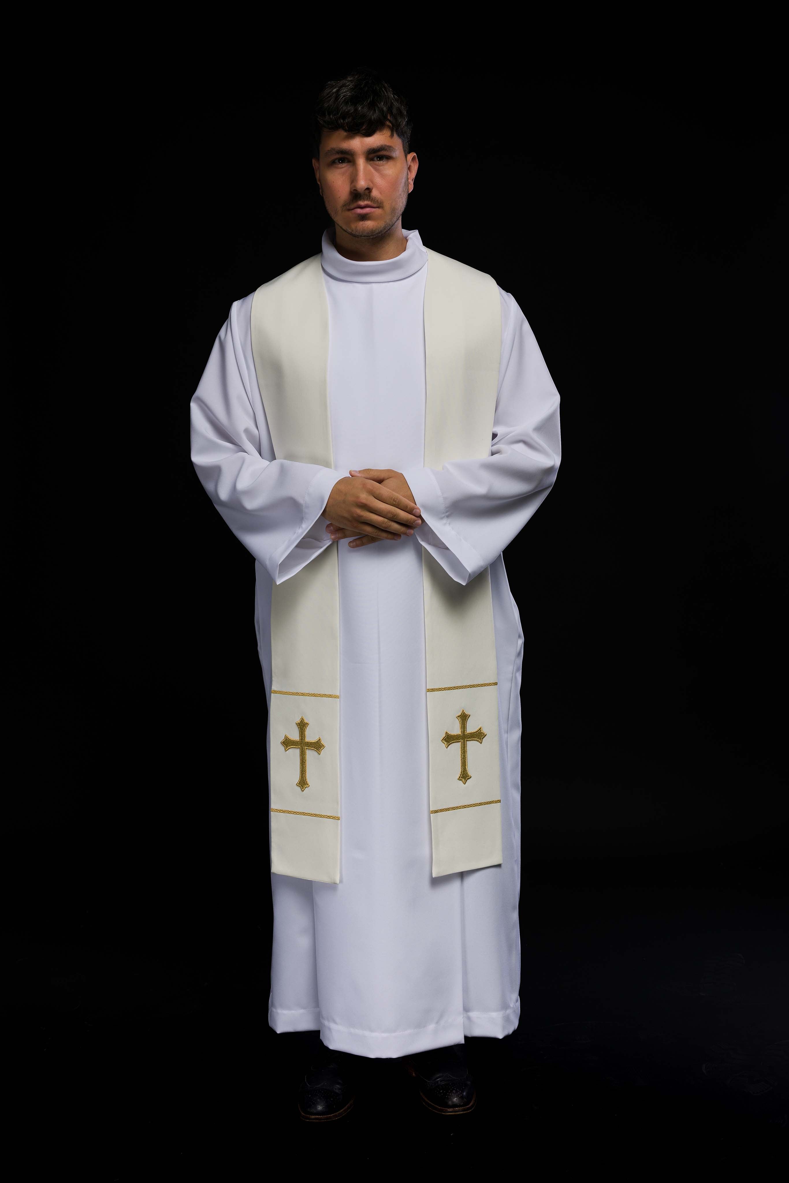 Embroidered priest's stole Cross ecru