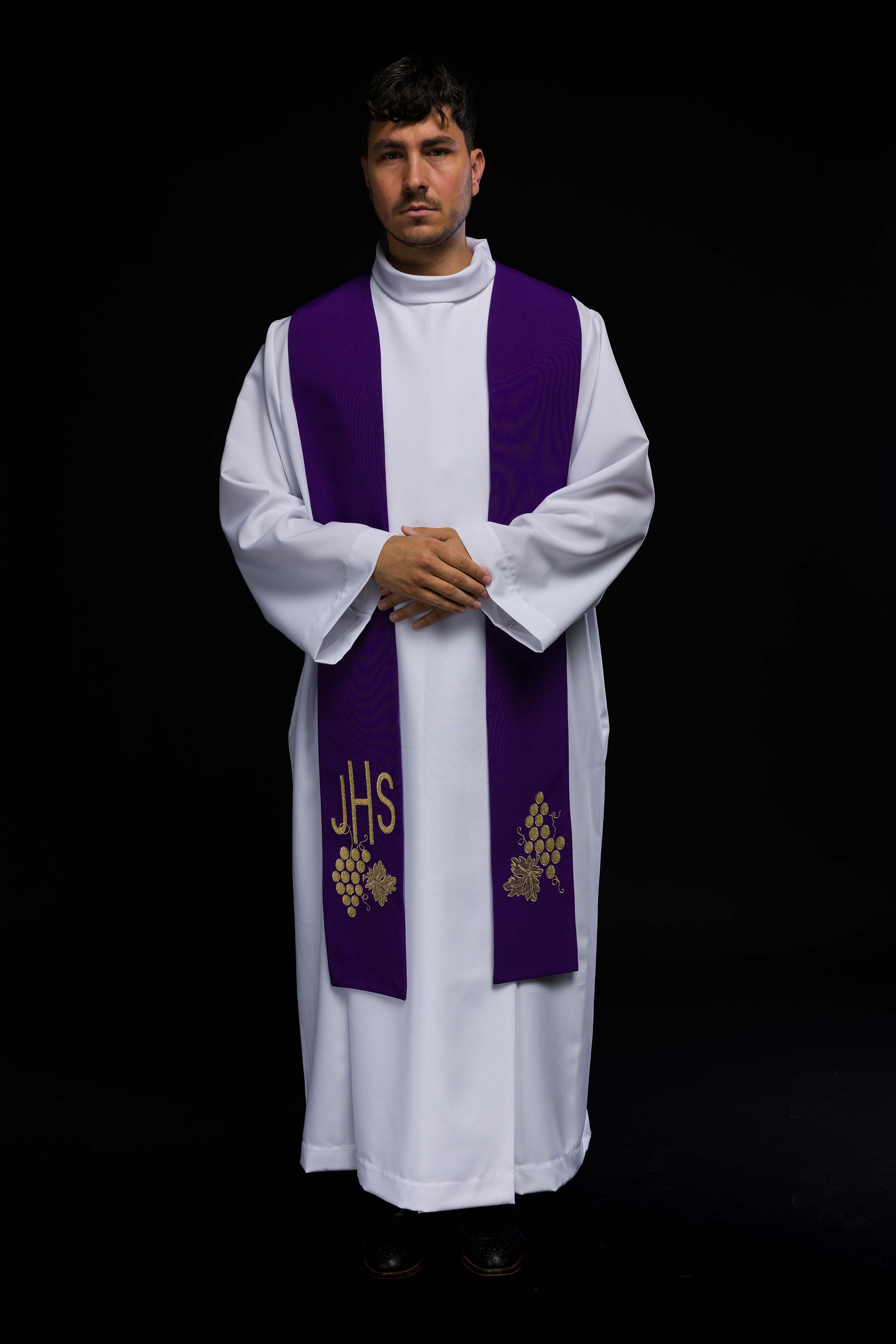 Priest's stole purple embroidered IHS with grapes