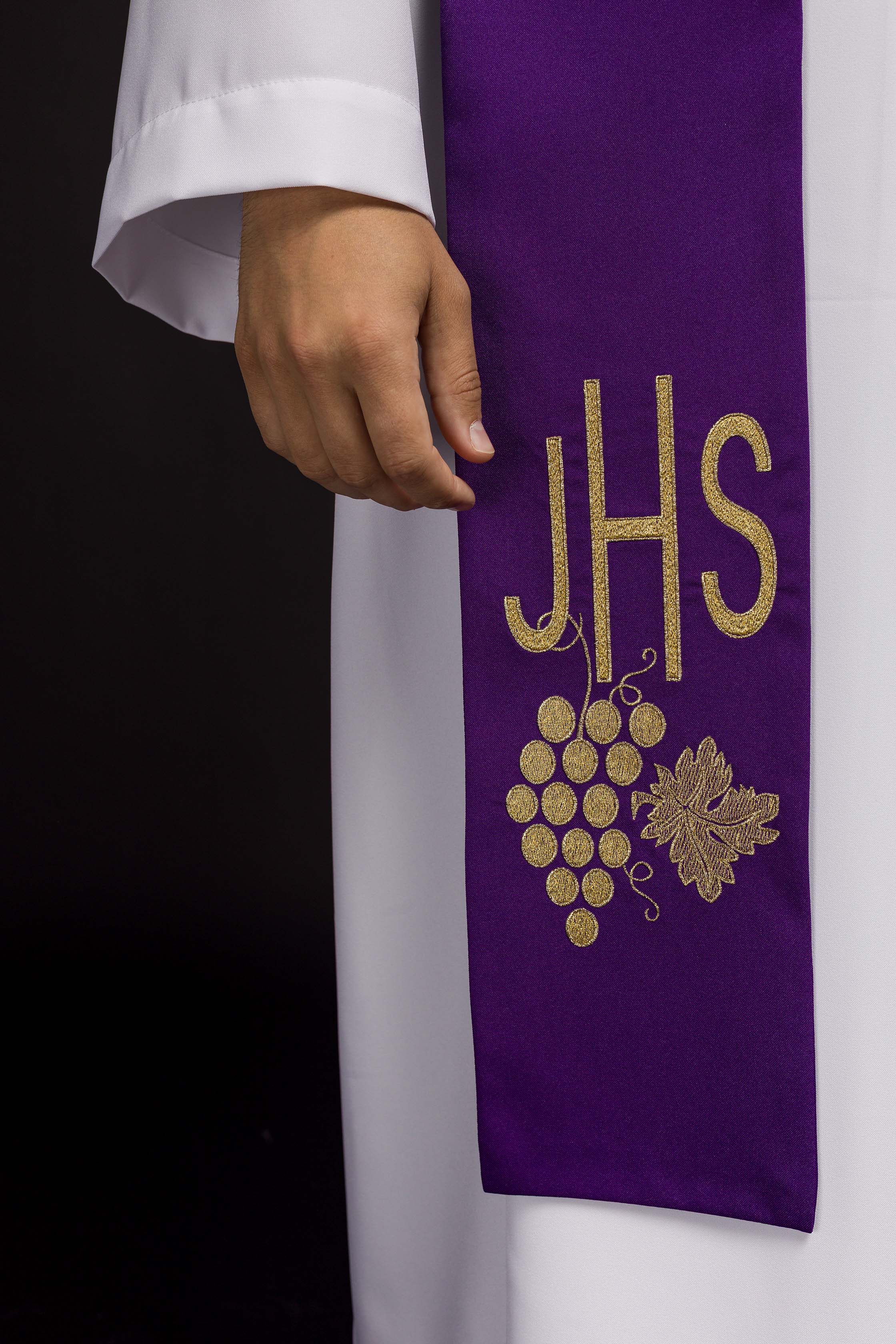 Priest's stole purple embroidered IHS with grapes