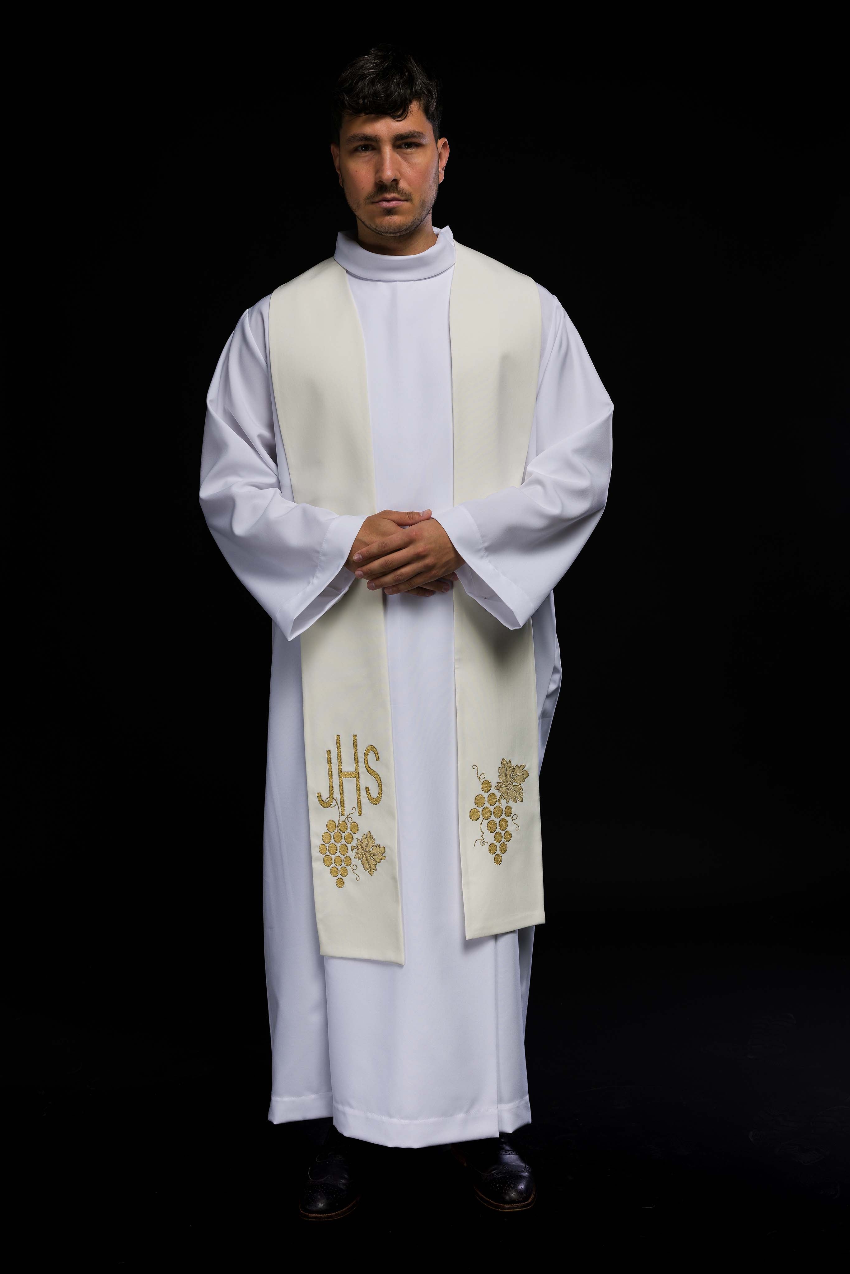 IHS embroidered priest's stole with ecru grapes