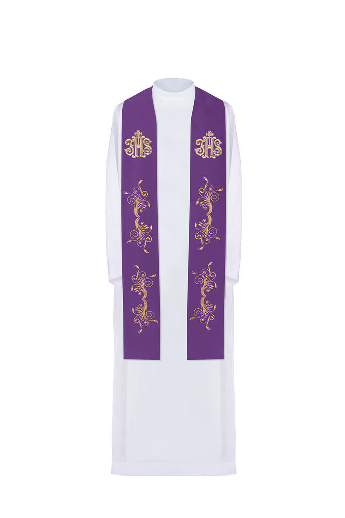 Stuła kapłańska fioletowa haftowana IHS