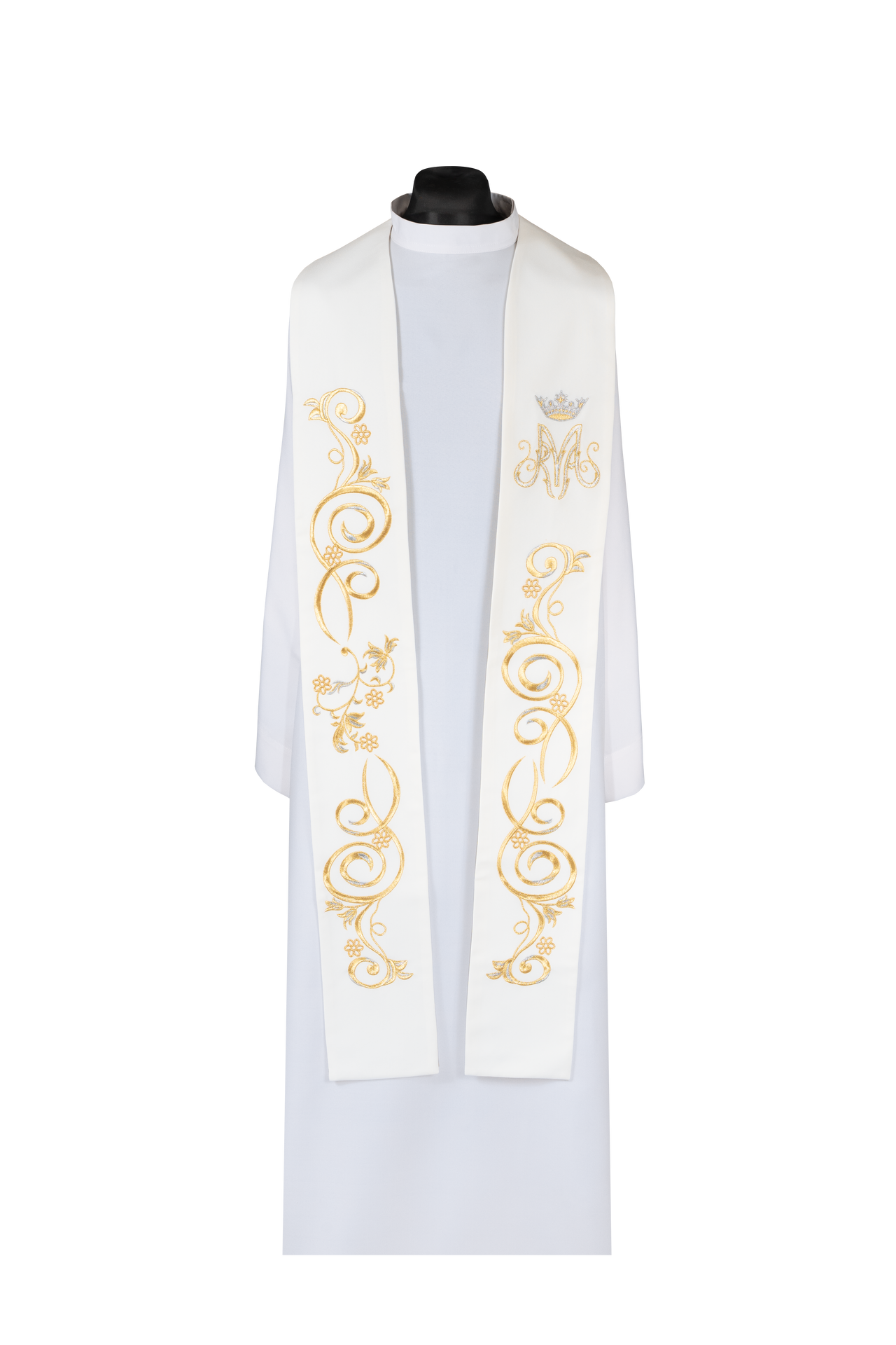 Stuła haftowana Maryjna ecru - ORNATY.PL