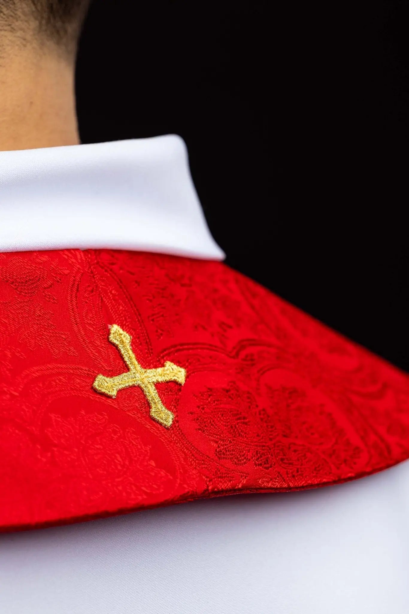 Red Jacquard Stole with Embroidered Cross