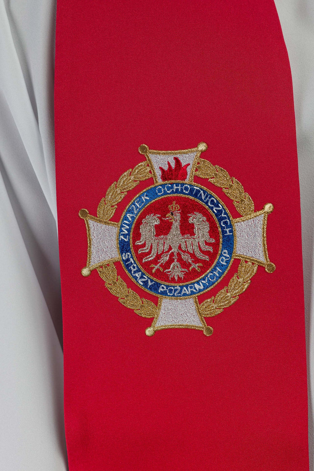 Stuła haftowana z wizerunkiem Świętego Floriana