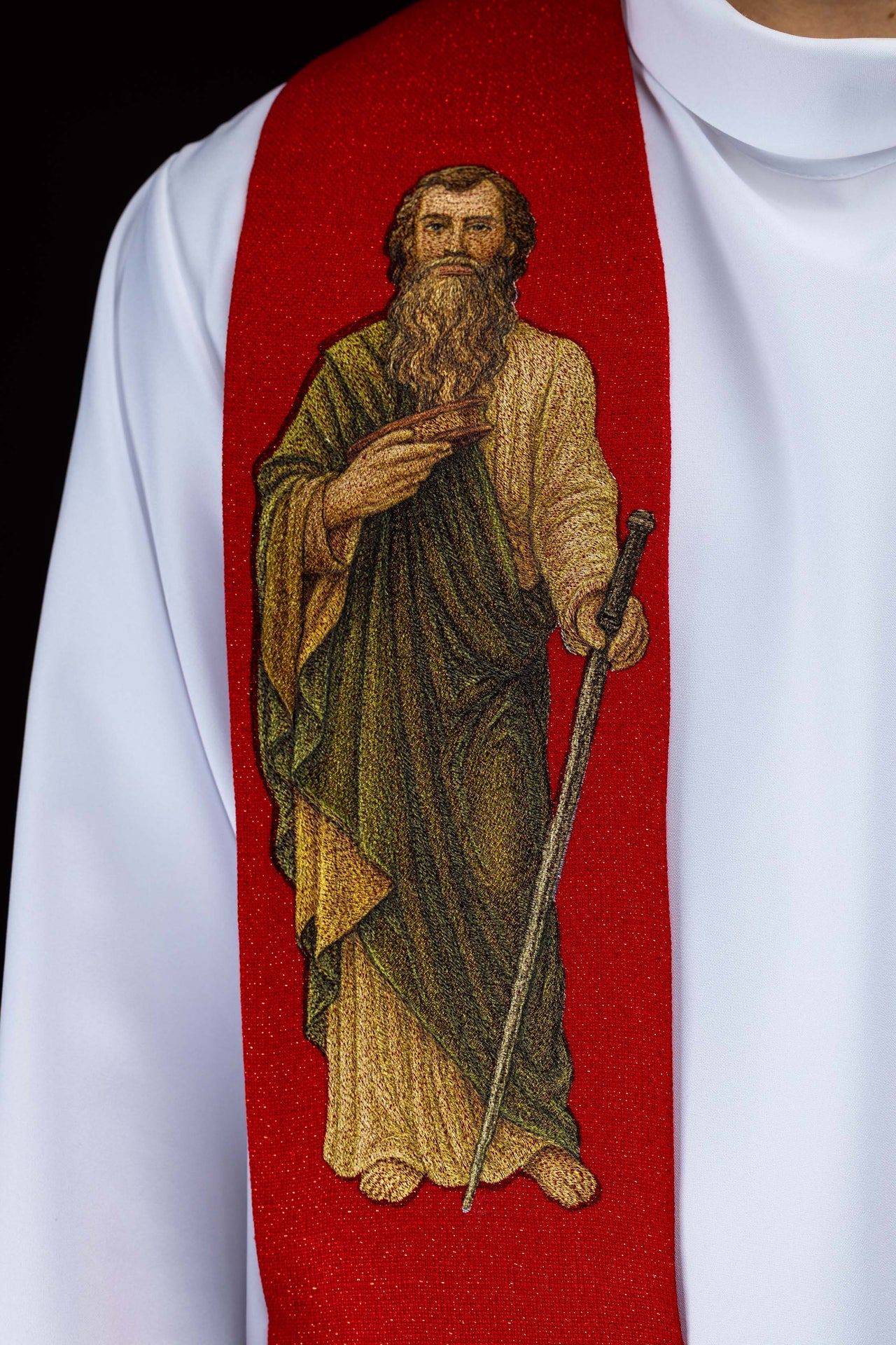 Stuła bogato haftowana z wizerunkiem Świętego Piotra i Pawła - ORNATY.PL