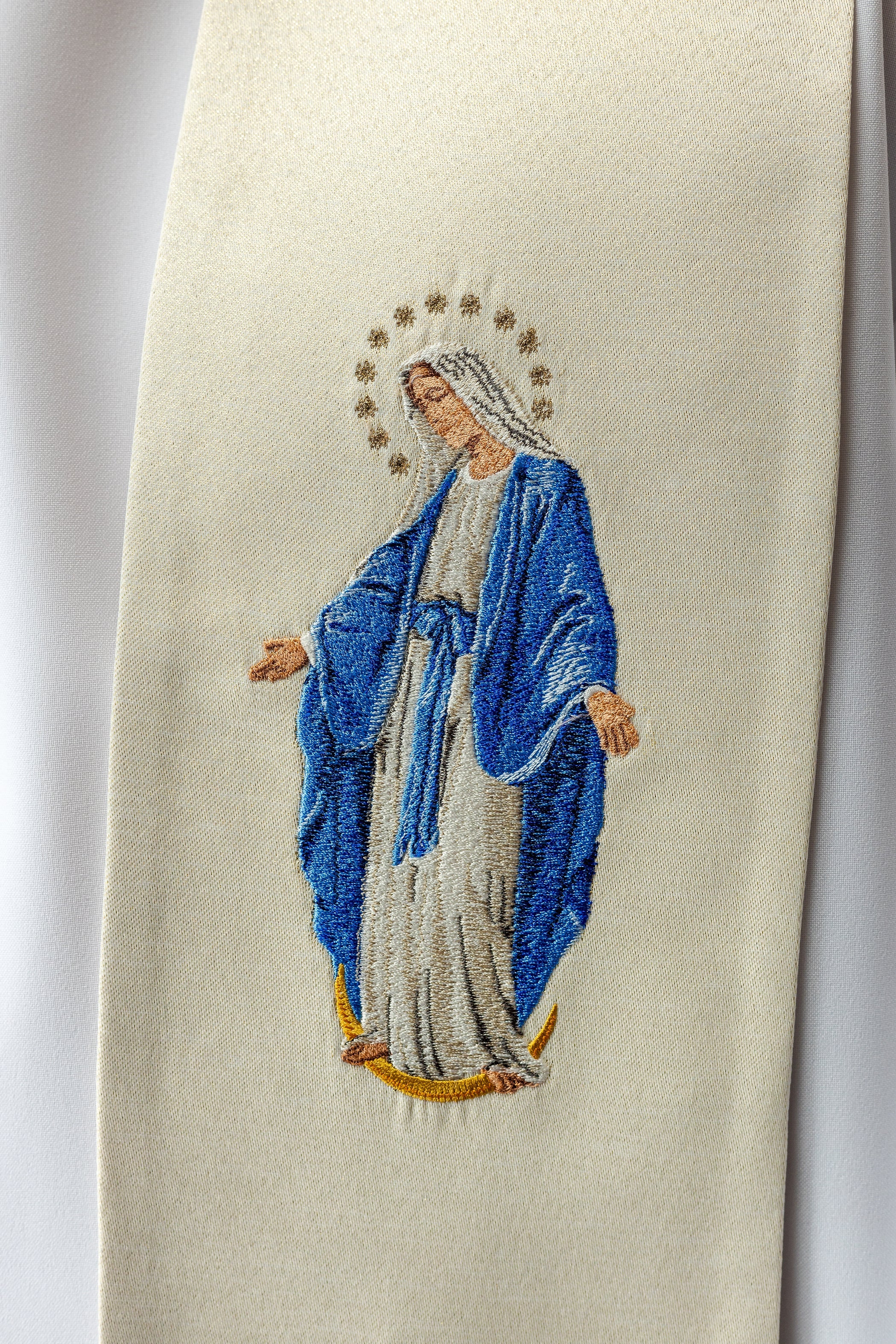 Embroidered Marian stole with the image of Our Lady Immaculate