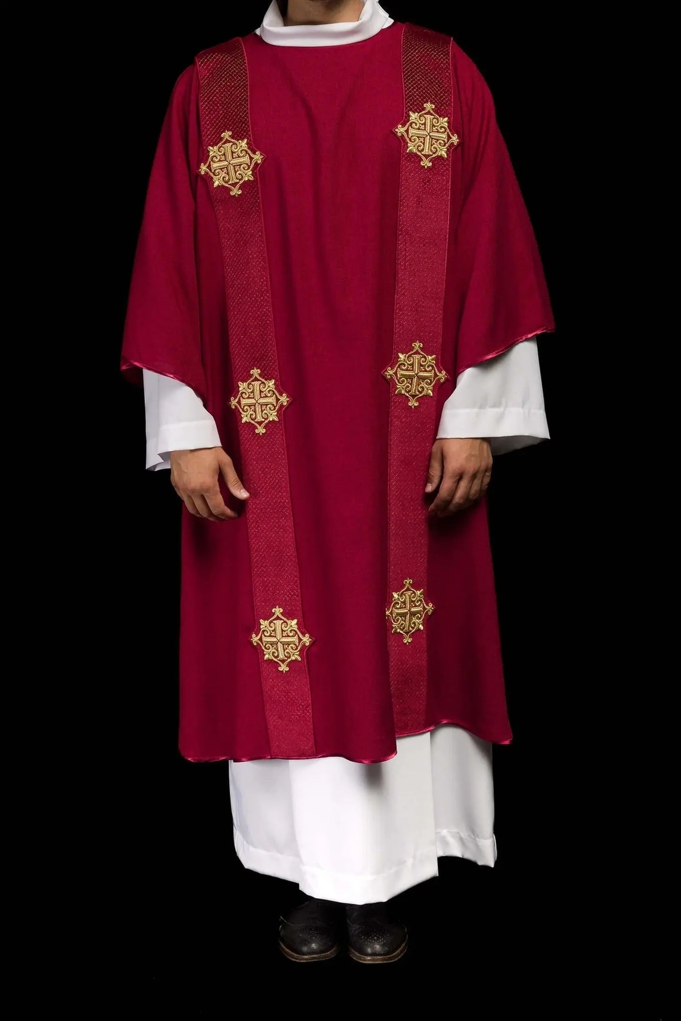 Red Dalmatic with Velvet Bands and Cross Symbols