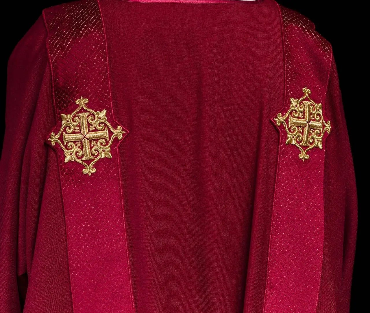Red Dalmatic with Velvet Bands and Cross Symbols